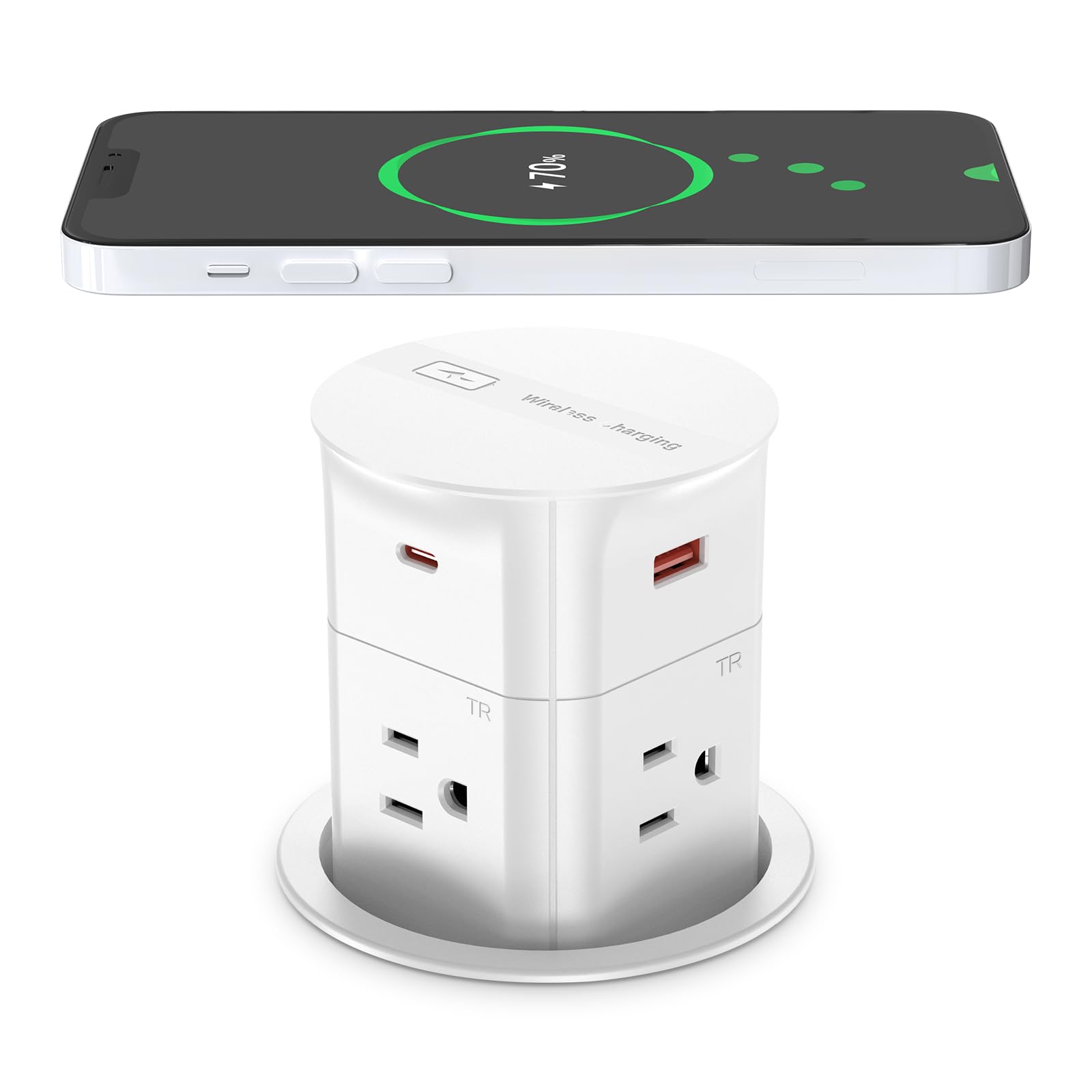 ANNQUAN 3.15" Pop Up Countertop Outlet with 15W Wireless Charger,Max 20W Power Delivery,800J Surge Protection,Pop Up Socket with with 4 USB,3ft Cord,ETL Listed