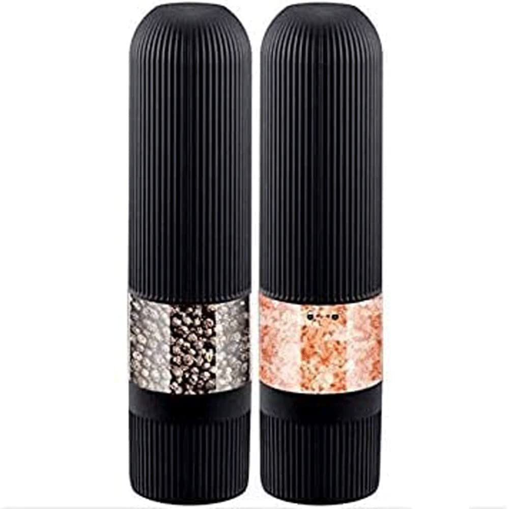 Electric Salt and Pepper Grinder Set | Stainless Steel Battery Operated Mill | Cleaning Brush, | Adjustable Coarseness | Ceramic Grinders