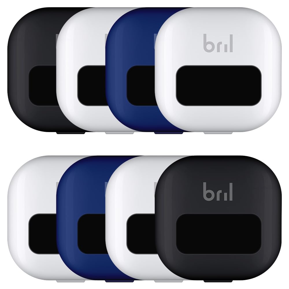 Bril UV-C Toothbrush Cleaner, Portable Cover, Magnetic Holder, and Travel Case for Any Size Toothbrush, White, Black, Navy (8 Pack)