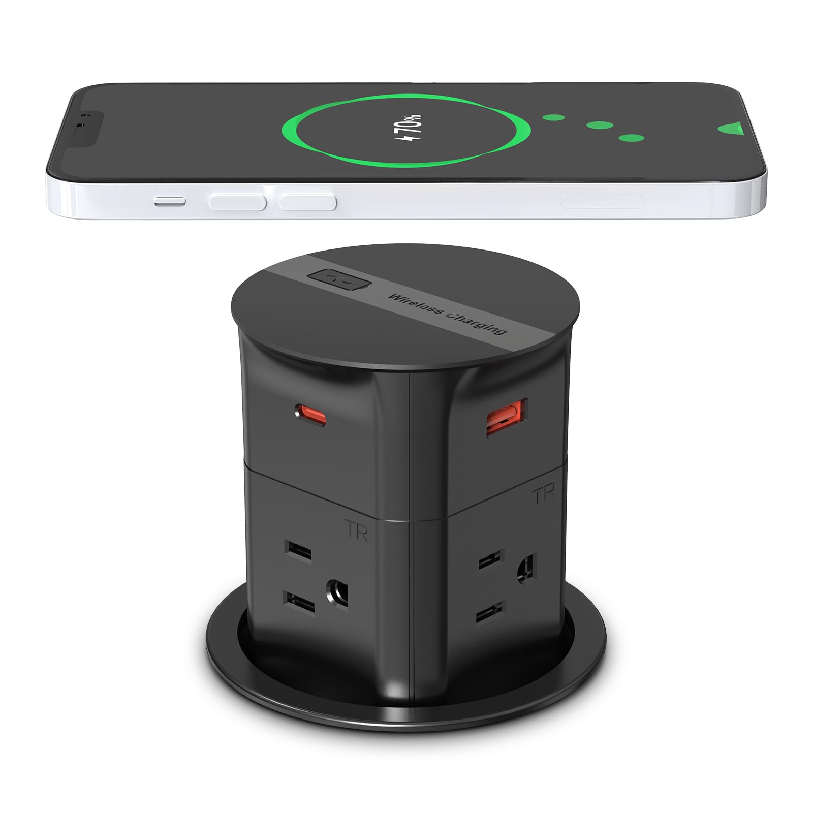 ANNQUAN 3.15" Pop Up Outlet with 15W Wireless Charger,Max 20W Power Delivery,800J Surge Protection,4 Tamper Resistant Outlets,4 USB Ports ETL Listed