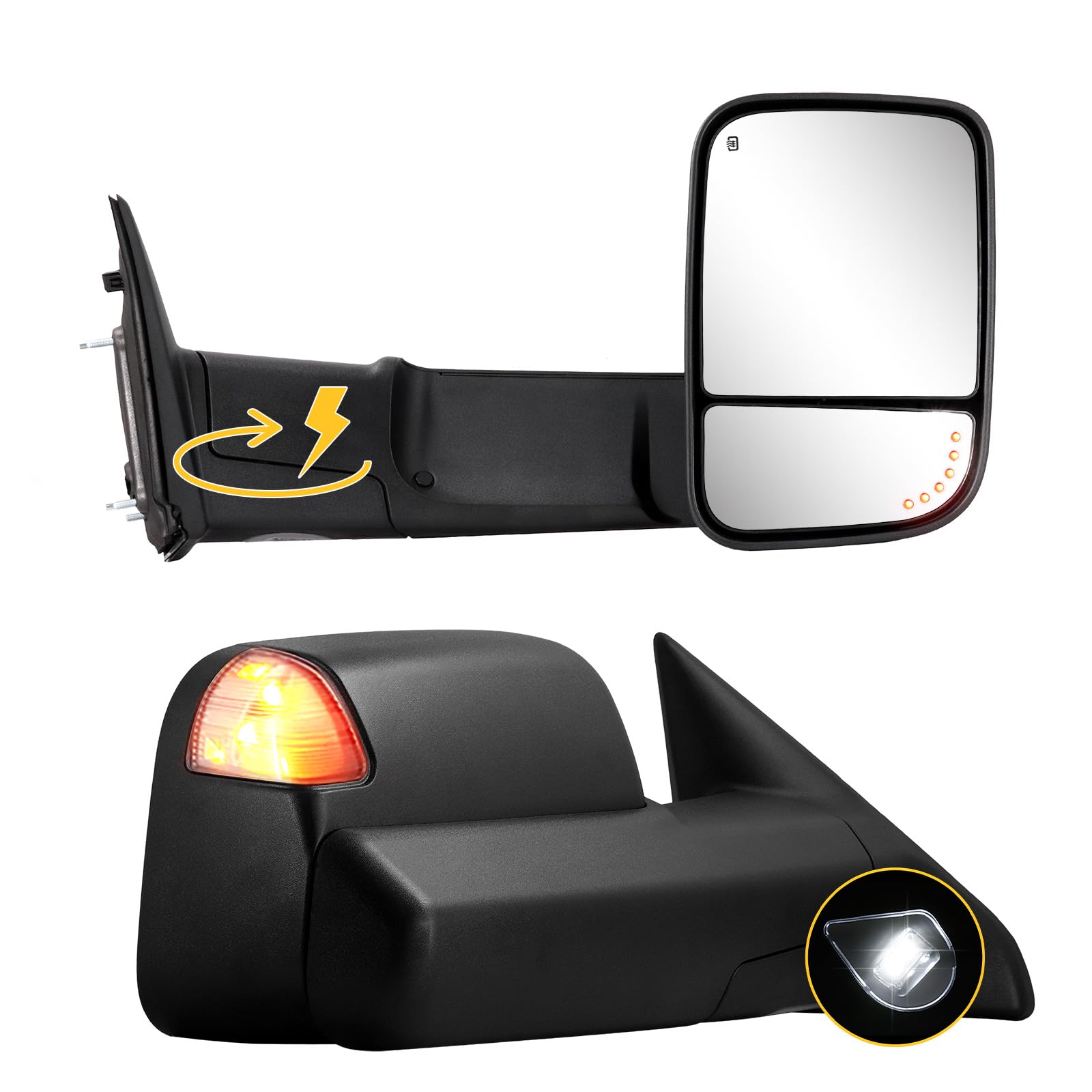 Sanooer Power Folding Towing Mirrors Compatible with 2009-2018 Dodge Ram 1500, 2010-2018 Dodge Ram 2500 3500 with Power Glass Heated Turn Signal Light Set