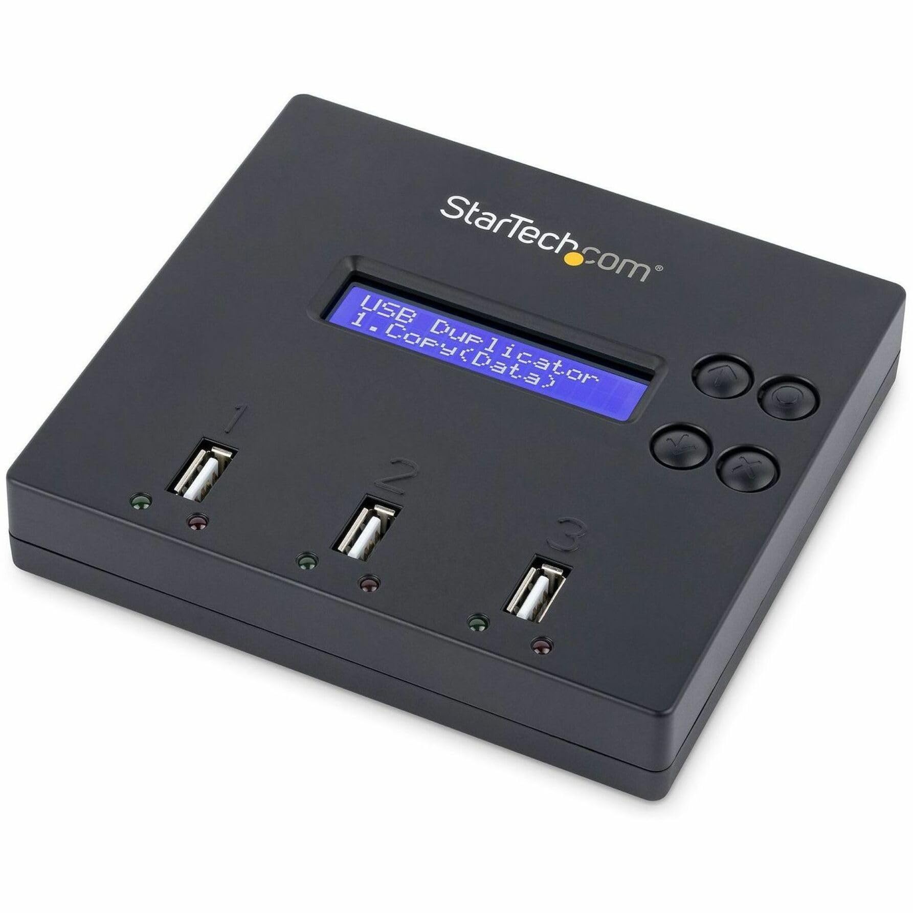 StarTech.com Standalone 1 to 2 USB Flash Drive Duplicator / Cloner / Eraser, Multiple USB Thumb Drive Copier / Sanitizer, System File / Sector-by-Sector Copy, 1.5 GB/min, 3-Pass Erase, LCD, TAA