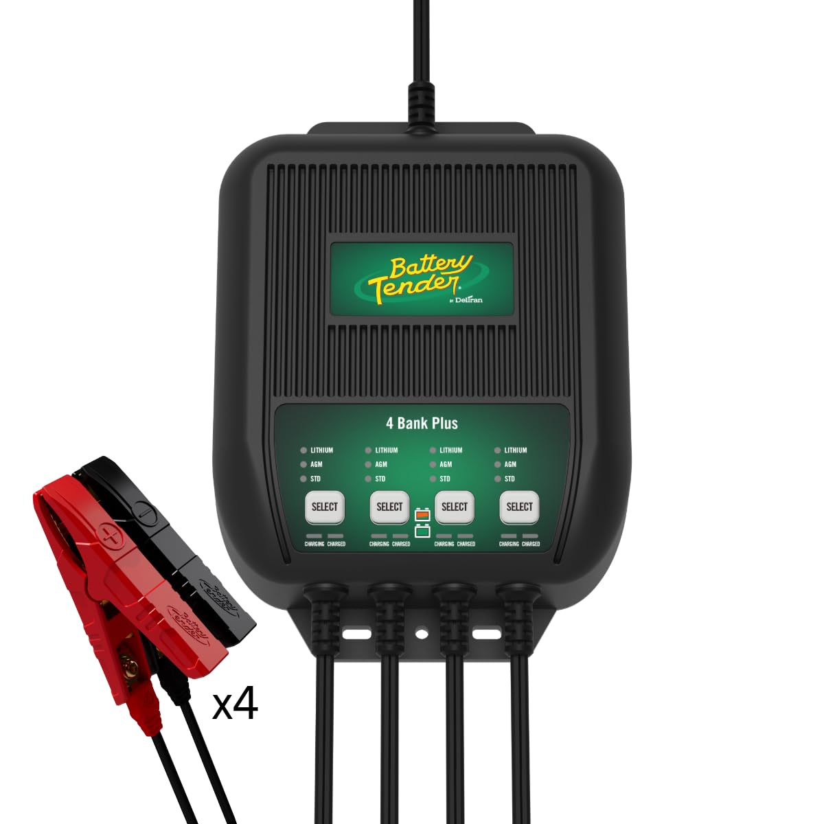Battery Tender Plus 4 Bank Multibank Charger - 5 AMP (1.25 AMPs Per Bank) - Smart 12V Multi Battery Charger and Maintainer for Standard, AGM, and Lithium LiFePO4-022-0148-DL-WH