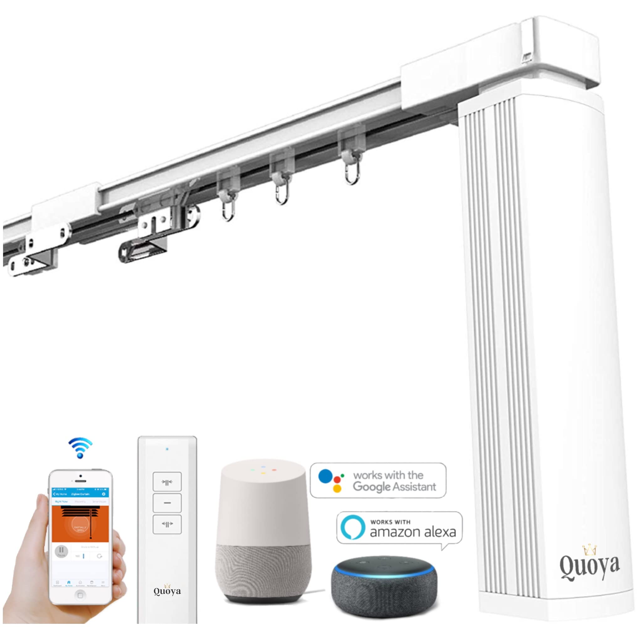 Quoya QL500 Smart Curtains System, Electric Curtain Track with Automated Rail【Motorized and Adjustable Tracks/Rod/Pole (up to 5 metres / 196 inches)】【Motor compatible with Alexa】