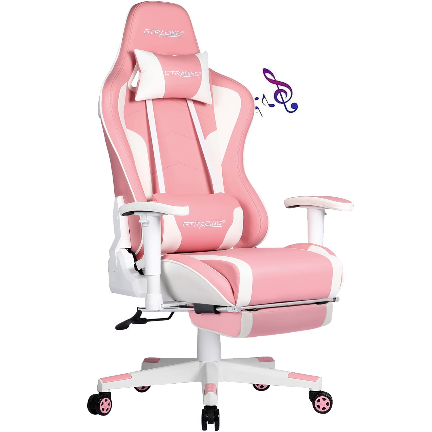 GTRACING Gaming Chair with Footrest Speakers Video Game Chair Bluetooth Music Heavy Duty Ergonomic Computer Office Desk Chair (Pink)