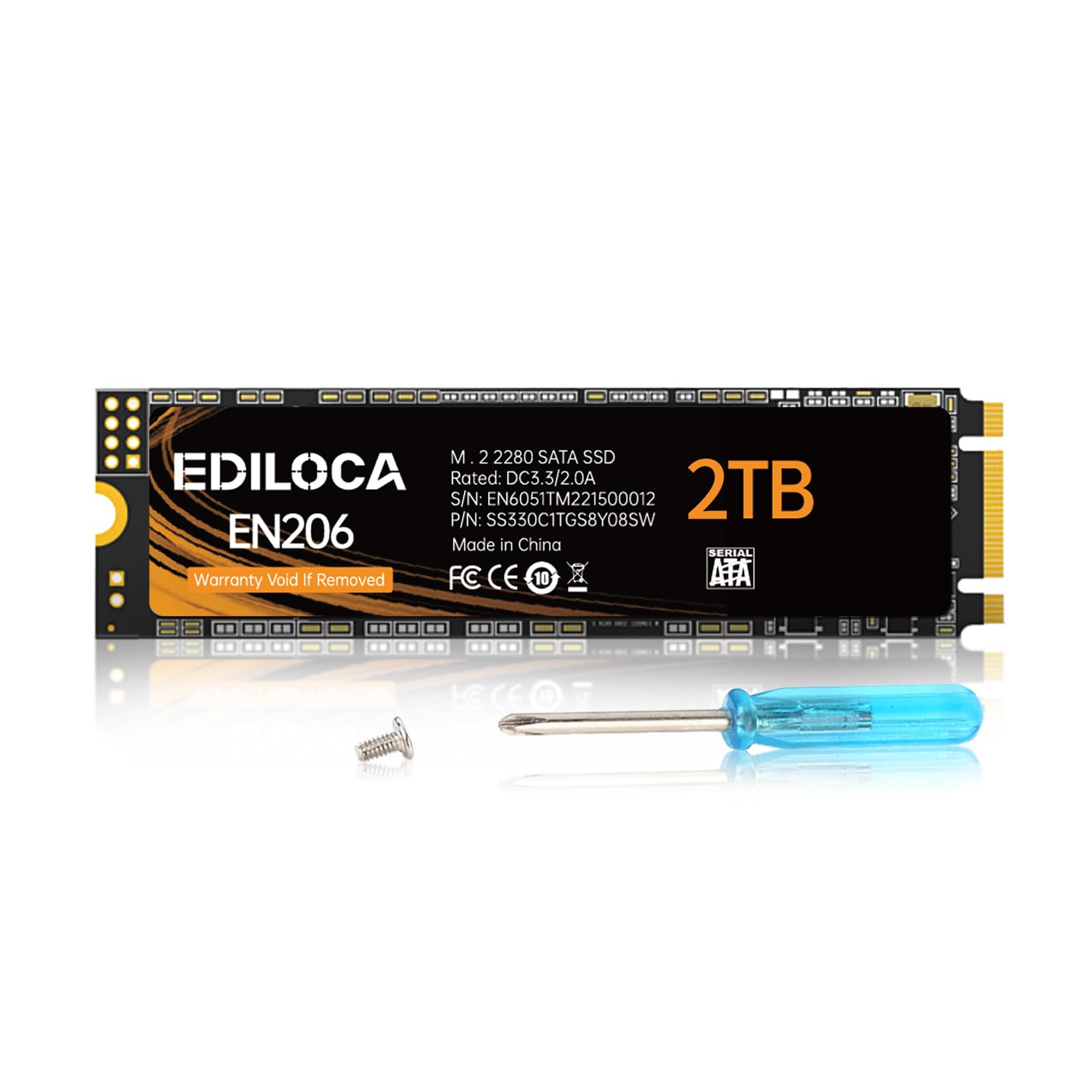 Ediloca EN206 2TB SSD M.2 SATA 3D NAND TLC, M.2 2280 SATA III 6Gb/s SSD Internal Hard Drive, Read/Write Speed up to 550/480 MB/s, Compatible with Ultrabooks, Tablet Computers and Mini PCs