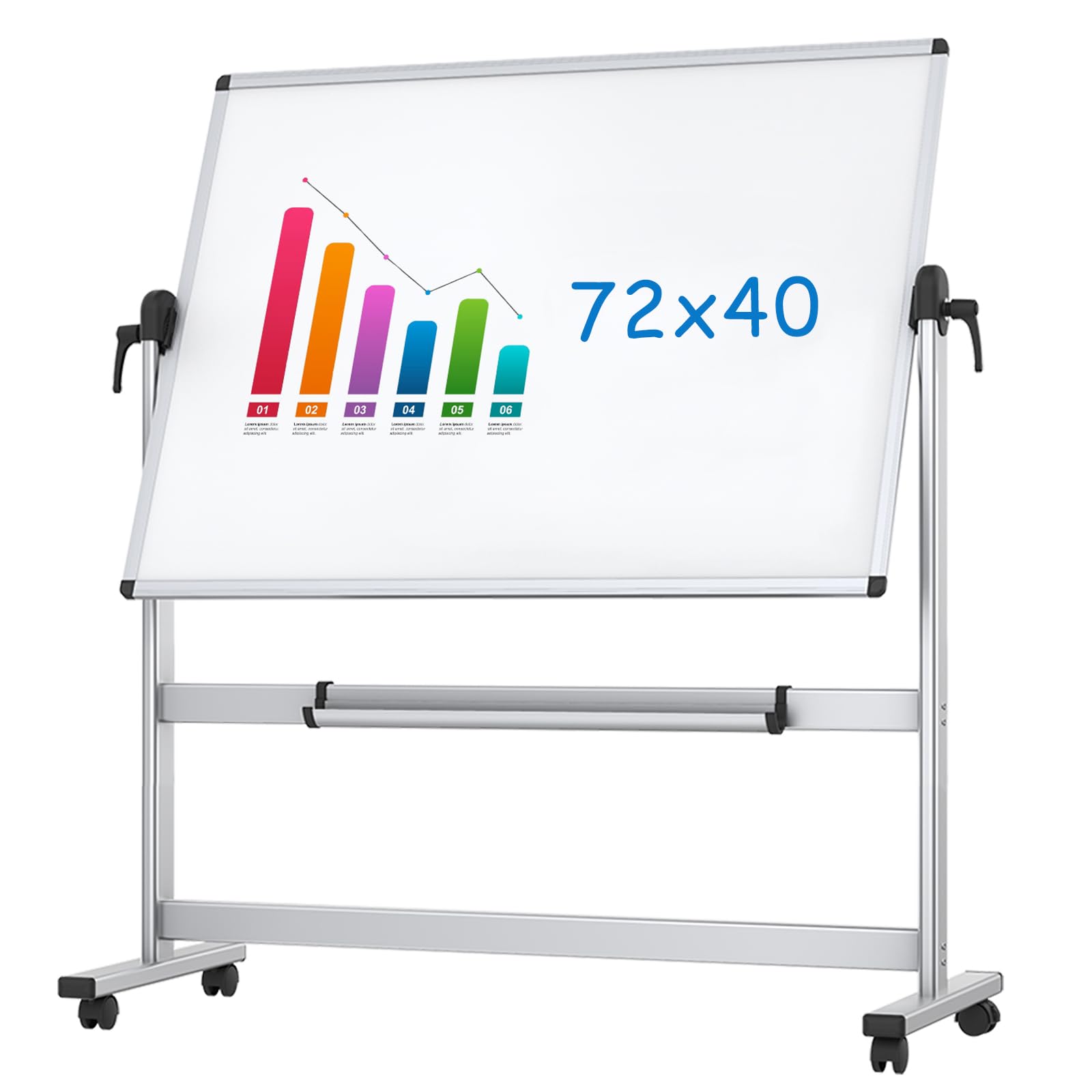 VIZ-PRO Double-Sided Magnetic Mobile Whiteboard, 72 x 40 Inches, Rolling Dry Erase Board Easel Stand on Wheels with Aluminium Frame for School Office Home