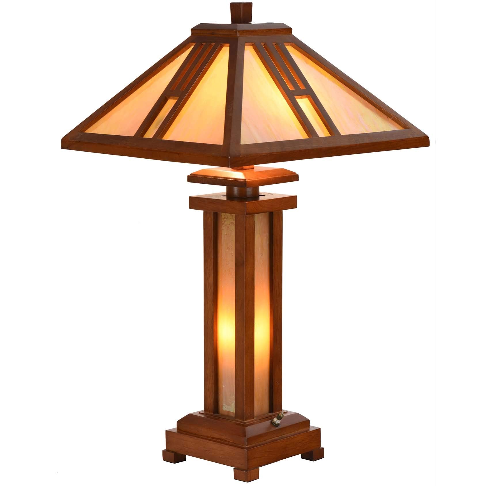 Bieye L10796 Mission Tiffany Style Stained Glass Table Lamp with Wooden Base, 26 inches Tall