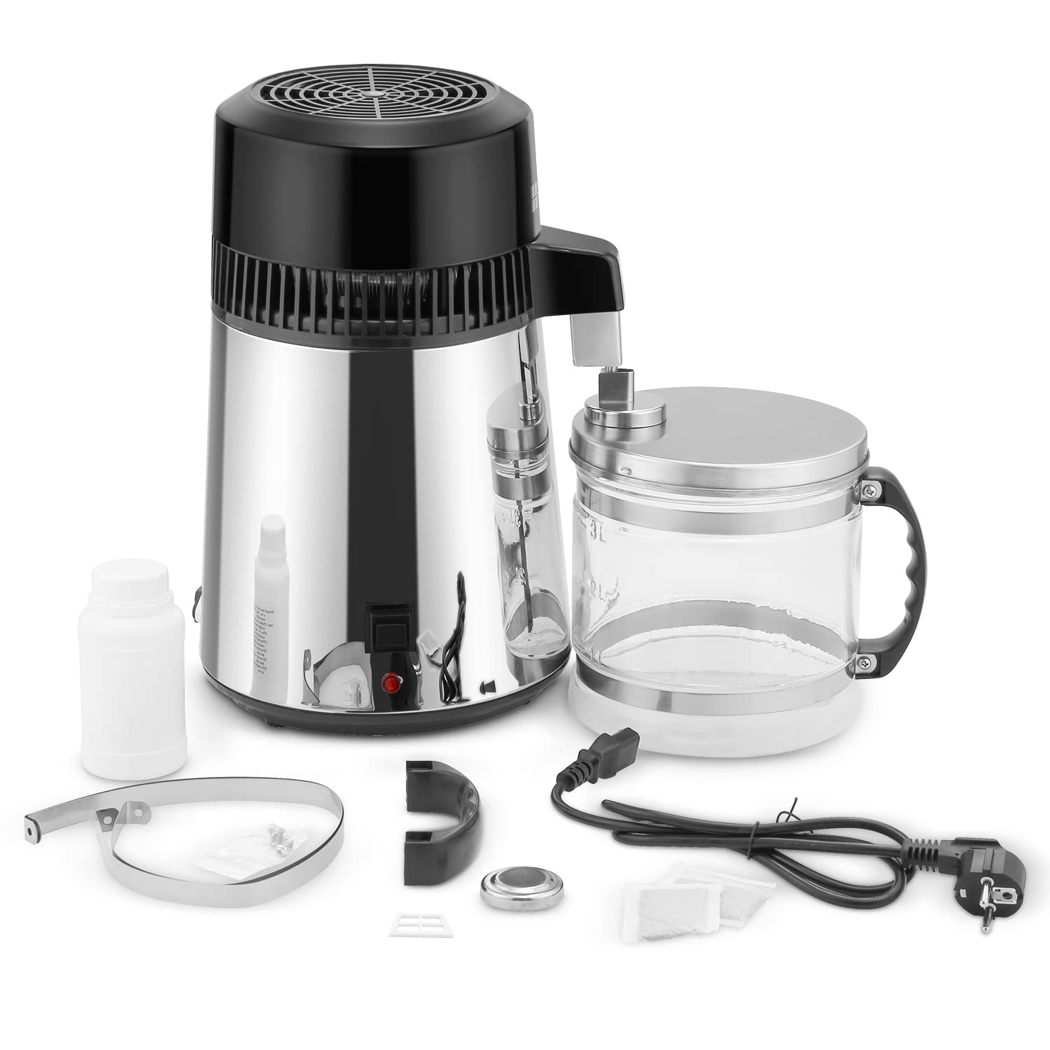 Water Distiller,1.1 Gallon Distilled Water Machine，SUS304 Water Distillers for Home ，750W Water Filter Pitcher，4L Purifier Distilled Water（Silver）