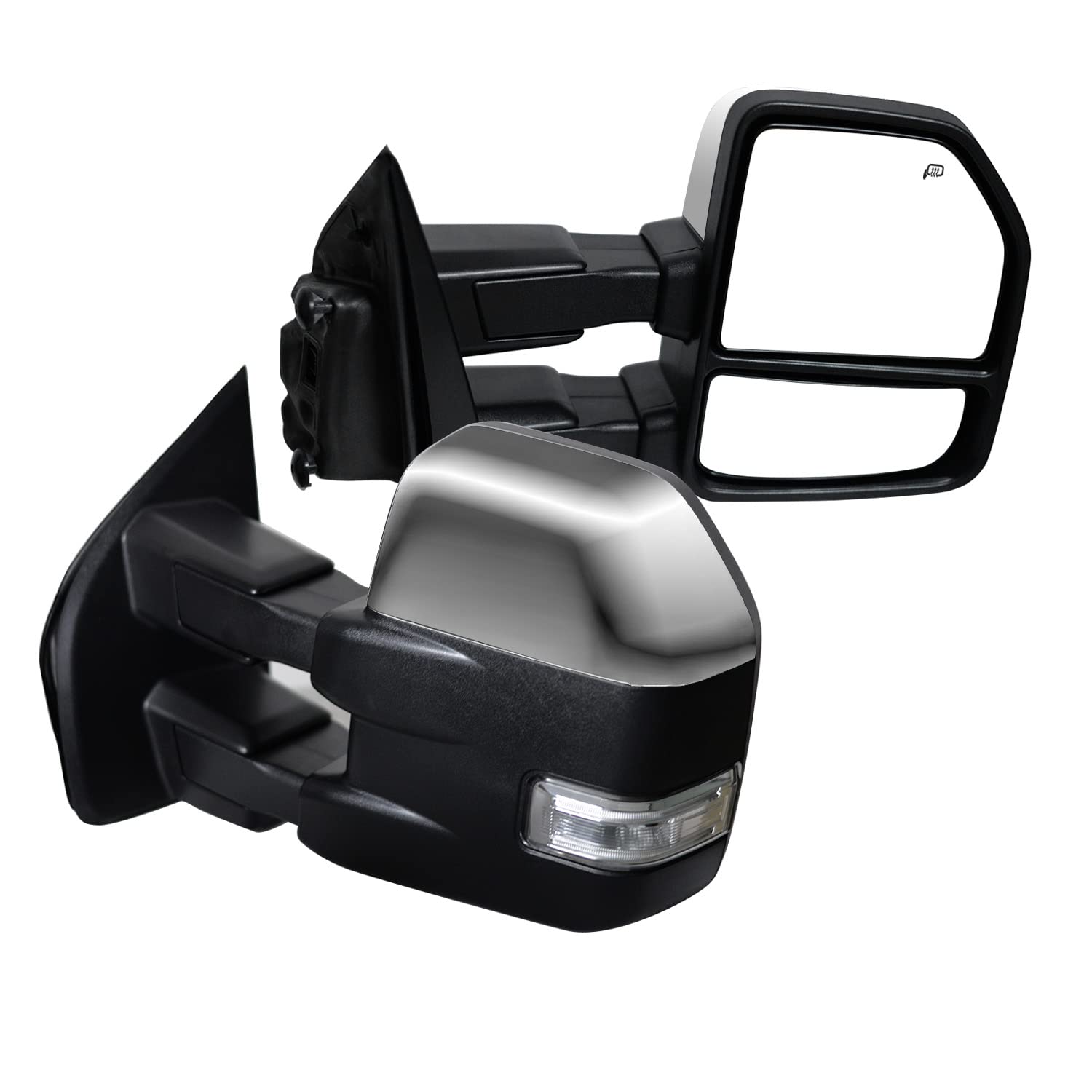 AERDM New Pair towing mirror Chrome Cap fit for 2015 2016 2017 2018 Ford F150 Pickup Truck Towing Mirrors w/Turn Signal, Auxiliary Lamp