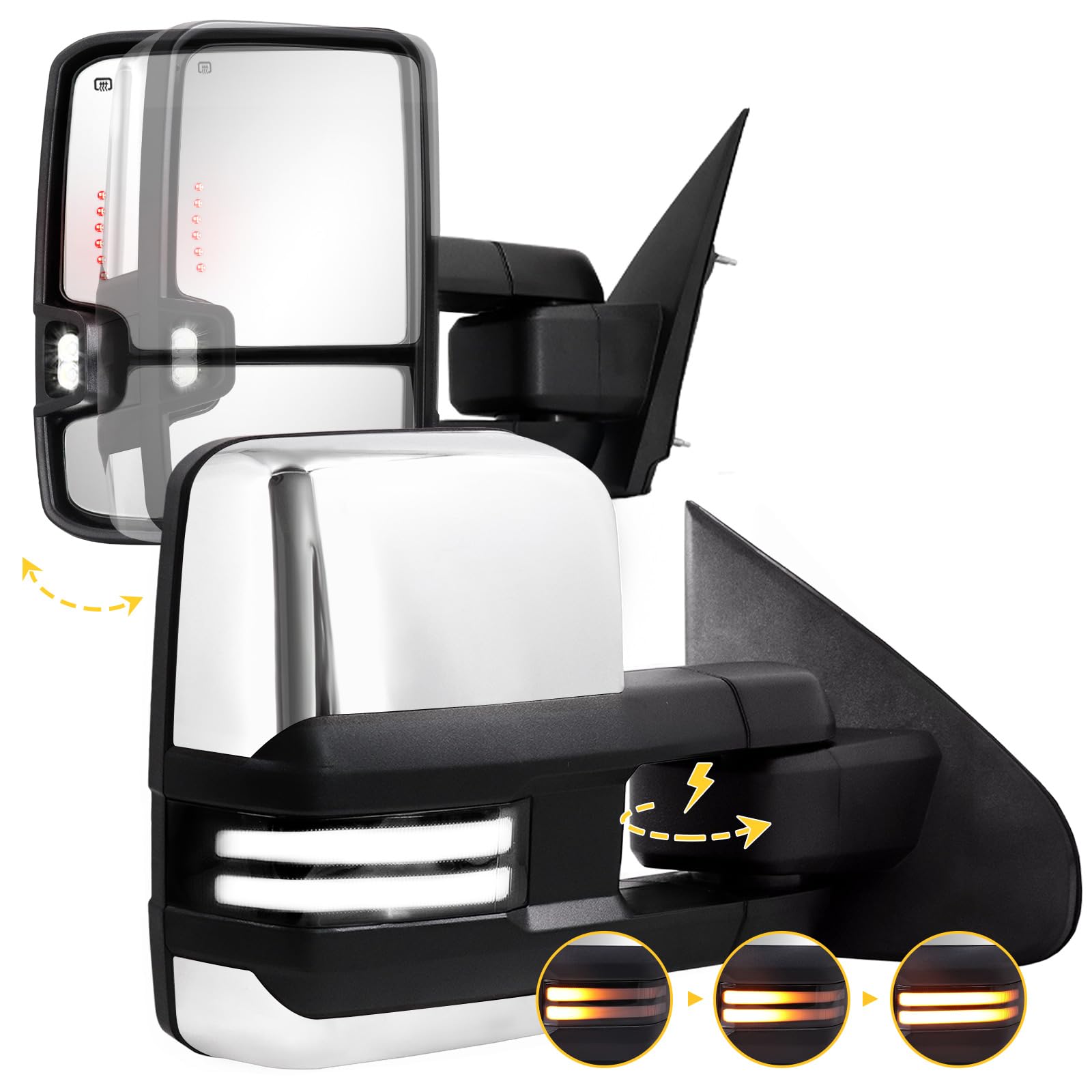 Sanooer Power Folding Towing Mirrors Chrome for 2014-2018 Chevy Silverado GMC Sierra 1500 2500HD 3500HD with Switchback Lights Running Signal Light Heated Set