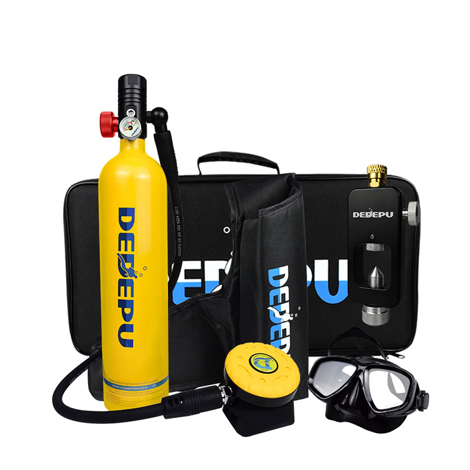 DEDEPU 1000ML Mini Diving Tank Equipment,Sustainable Diving for 15-25 Minutes, Used for Underwater Diving Breathing Training (Yellow)