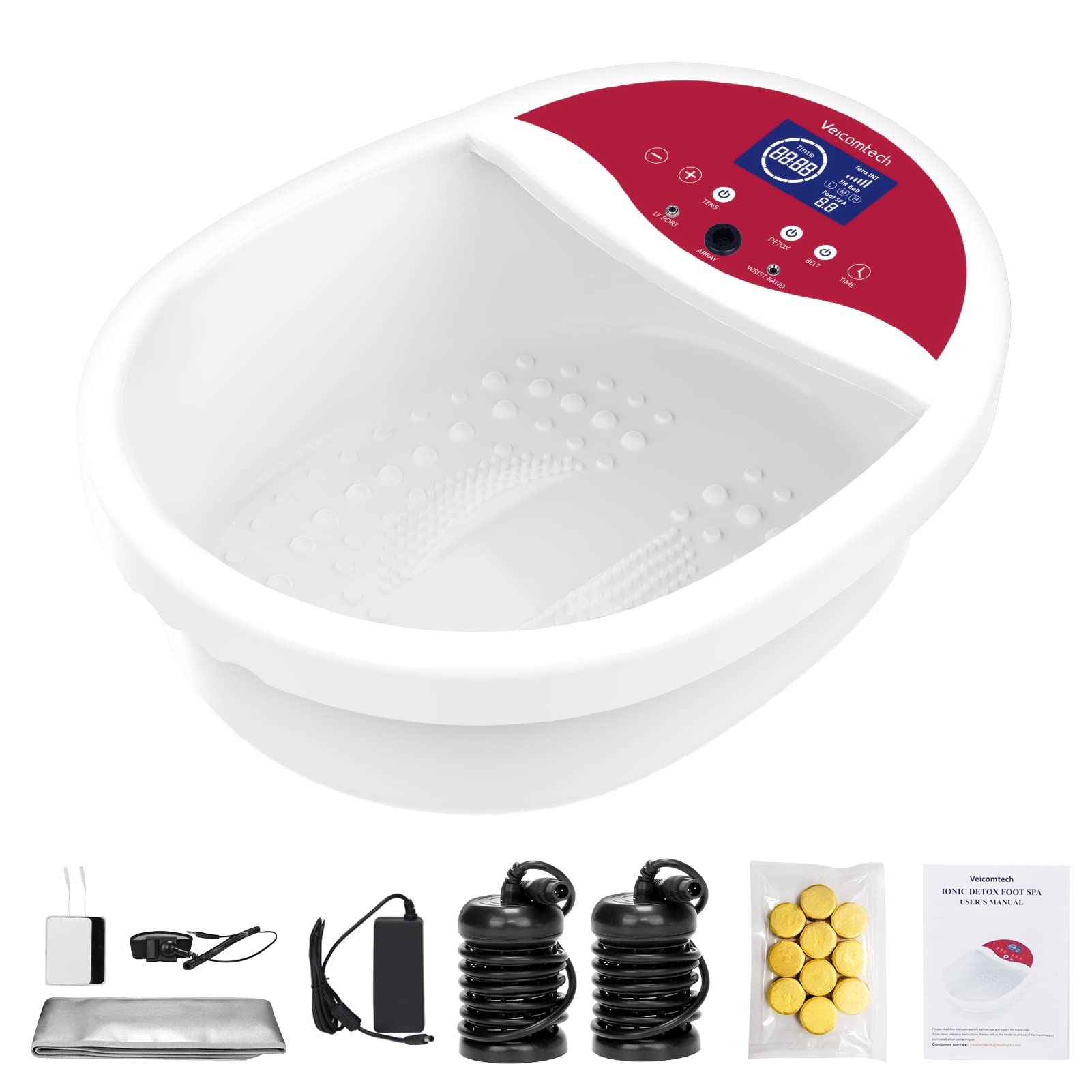 veicomtech Ionic Foot Bath Detox Machine, Foot Detox Machine, Ionic Foot Spa Kit with 10 Ginger Tablets FIR Belt Massage Pads for Home use or Salon
