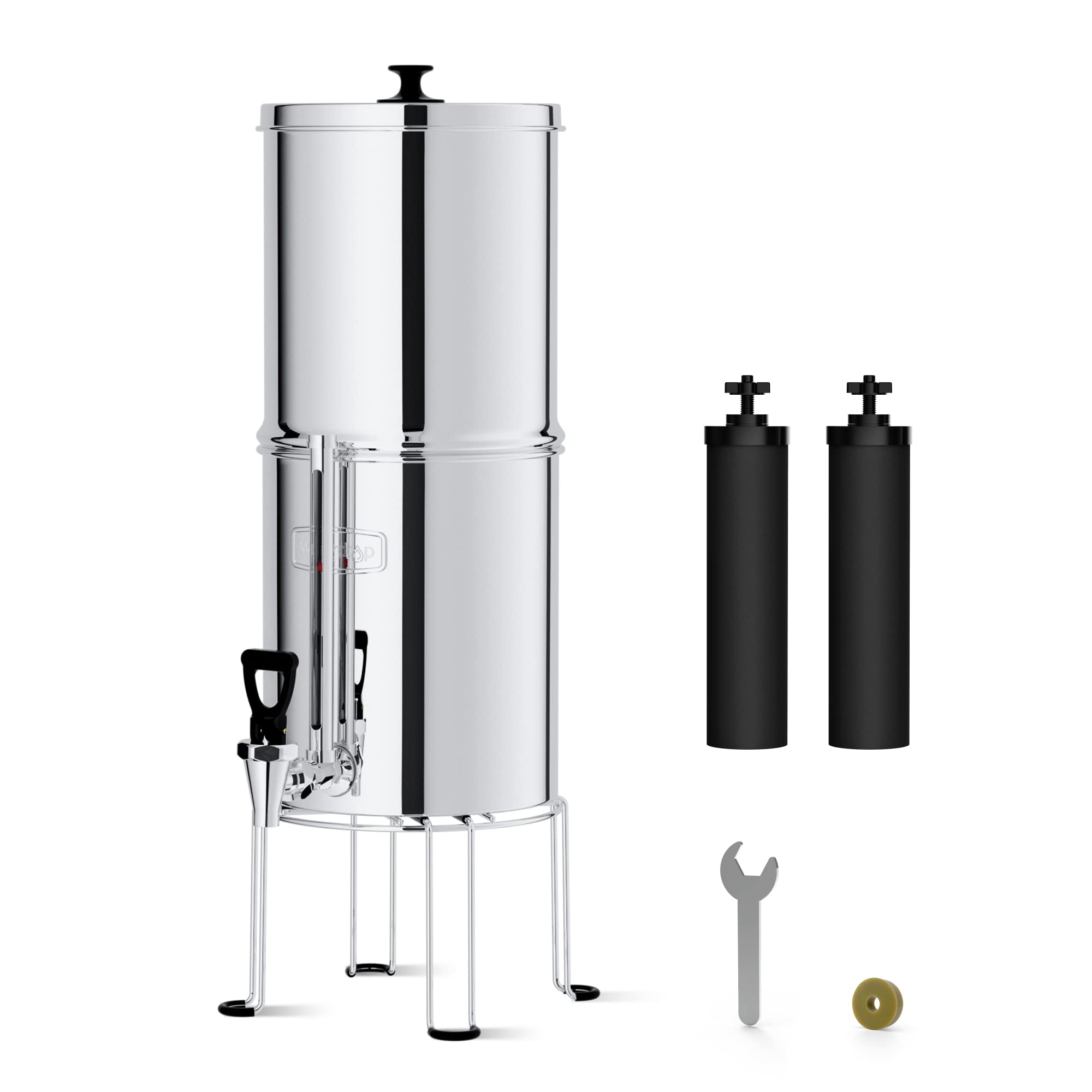 Waterdrop Water Filter System, NSF/ANSI 42&372 Standard, 2.25G Stainless-Steel System with 2 Filters, Sight Glass Spigot and Stand, Reduces Chlorine and Lead-King Tank Series, WD-TK-S