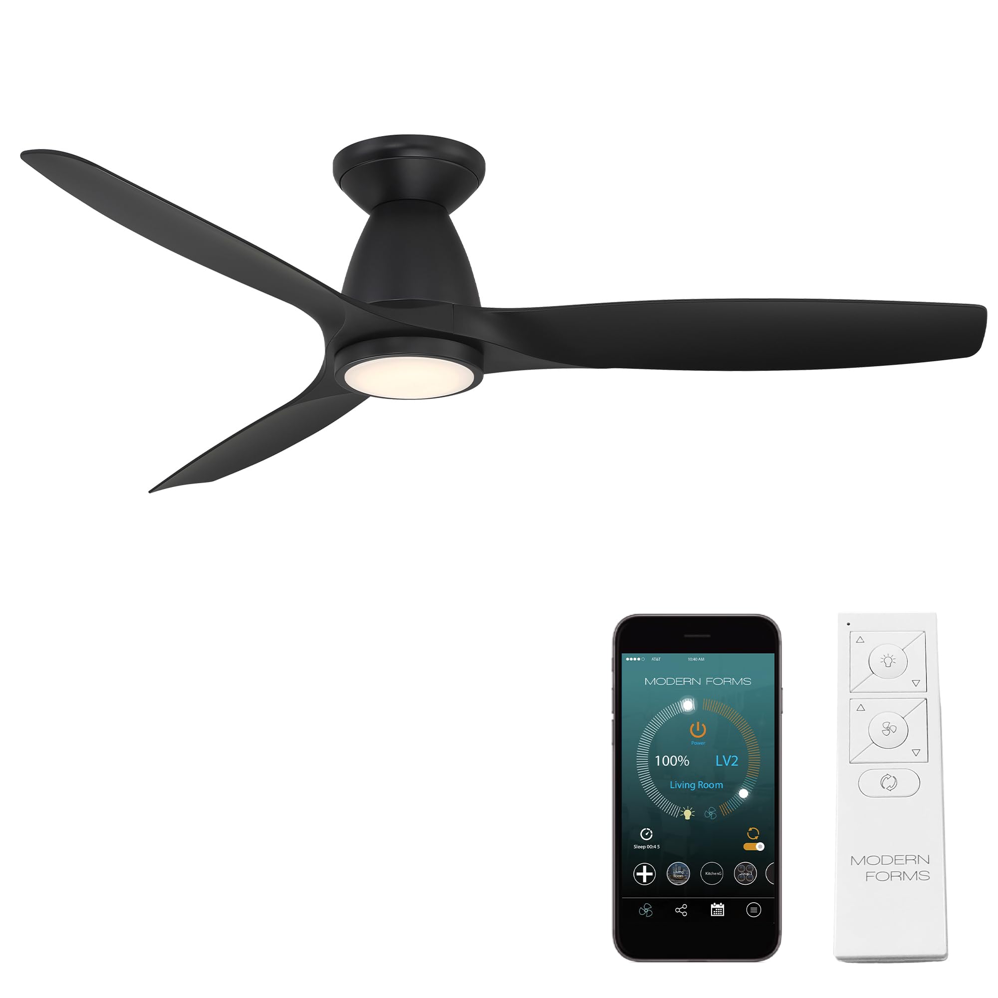 Skylark Smart Indoor and Outdoor 3-Blade Flush Mount Ceiling Fan 54in Matte Black with Adjustable CCT 2700K-3000K-4000K-5000K LED Light Kit and Remote Control works with Alexa and iOS or Android App