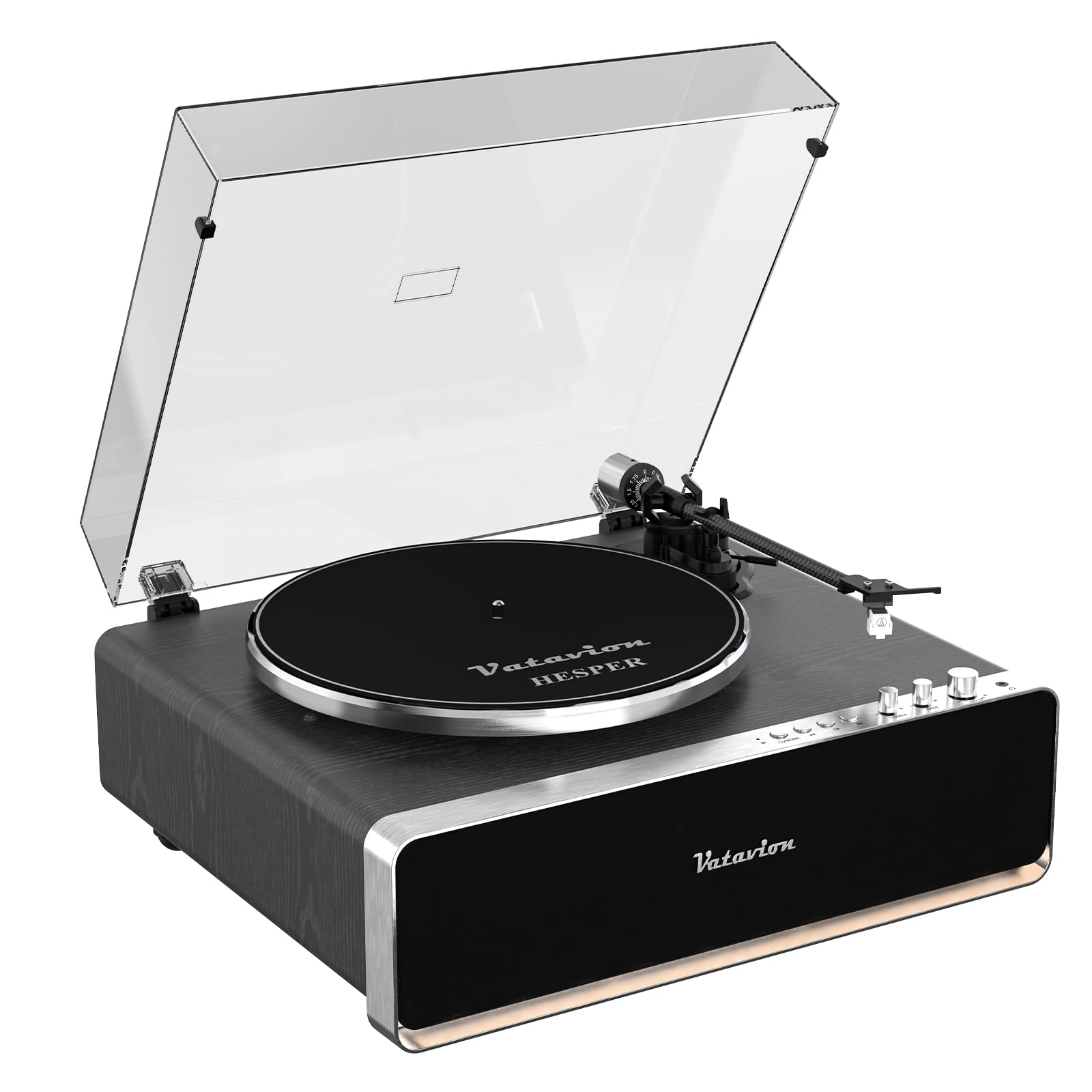 VATAVION Vinyl Record Player, Built in Speakers Phono Preamp, All-in-One Bluetooth Retro HiFi Turntables for Vinyl Records, MM Cartridge AT-3600L, Belt Drive 2-Speed, Gift for Music Lovers (Black)