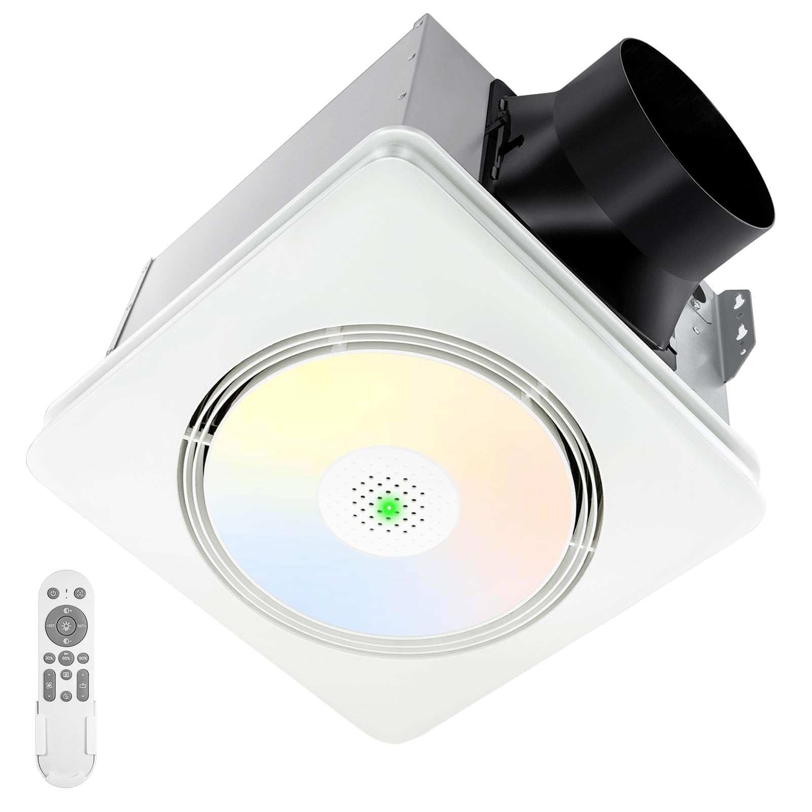 GROWNEER Bathroom Exhaust Fan with Light and Heater, 40W Bathroom Fan with Humidity Sensor, 110/160 CFM 1.0 Sone Exhaust Fan with Light, 1500lm LED Light 2700K/4000K/5000K & Nightlight, Remote