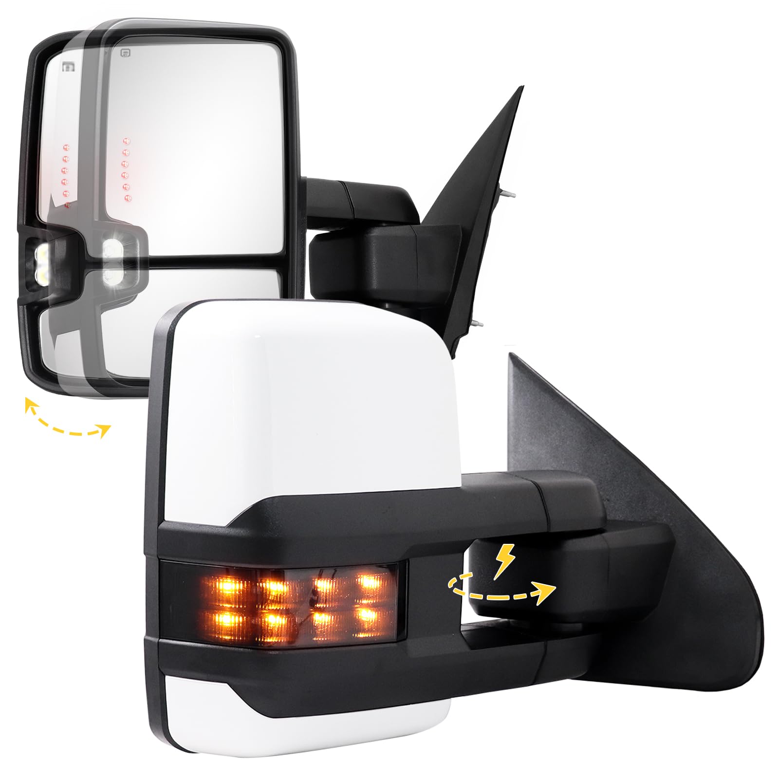 Sanooer Power Folding Towing Mirrors White Compatible with 2014-2018 Chevy Silverado GMC Sierra 1500 2500HD 3500HD with Turn Signal Running Light Heated Set