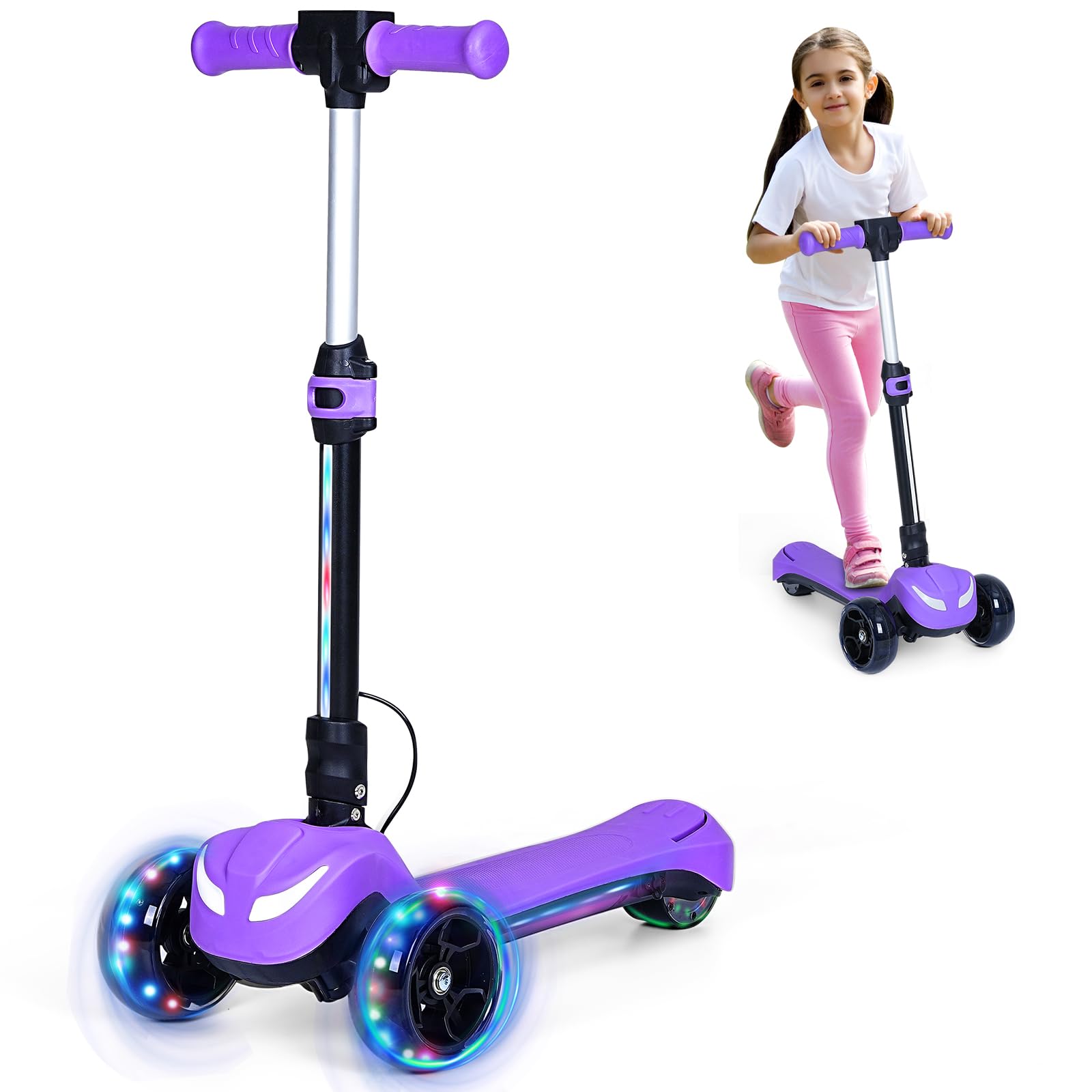 ITEFDTUTNE 3 Wheel Electric Scooter for Kids, Electric Kick Scooters with Powerful Motor, 21V Battery, Thumb Throttle, 5mph Safe Speed, LCD Screen, Light Up Stem Deck & Wheels
