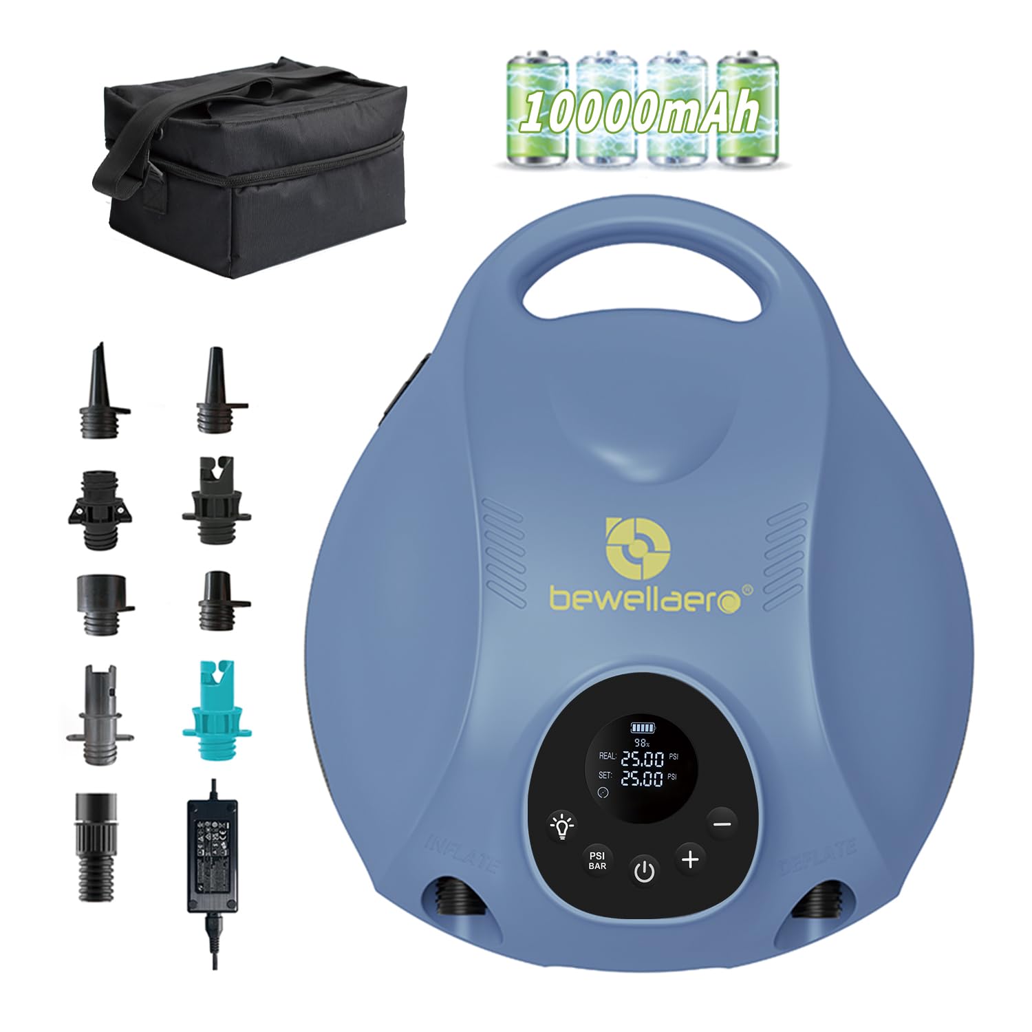 Paddle Board Pump Rechargeable Sup Air Pump Electric Portable with 10000mAh Battery, 25PSI High Pressure Inflator & Deflator for Inflatable Stand Up Paddleboards Kayak Boats Tents