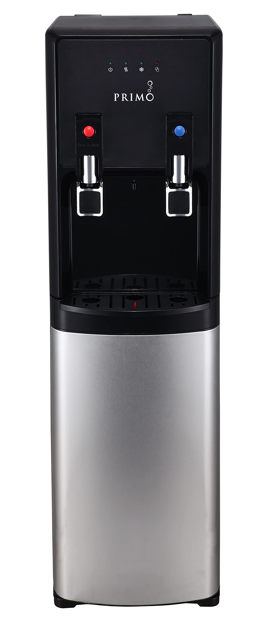 Primo Bottom-Loading Water Dispenser - 2 Temp (Hot-Cold) Water Cooler Water Dispenser for 5 Gallon Bottle w/Child-Resistant Safety Feature, Black and Stainless Steel