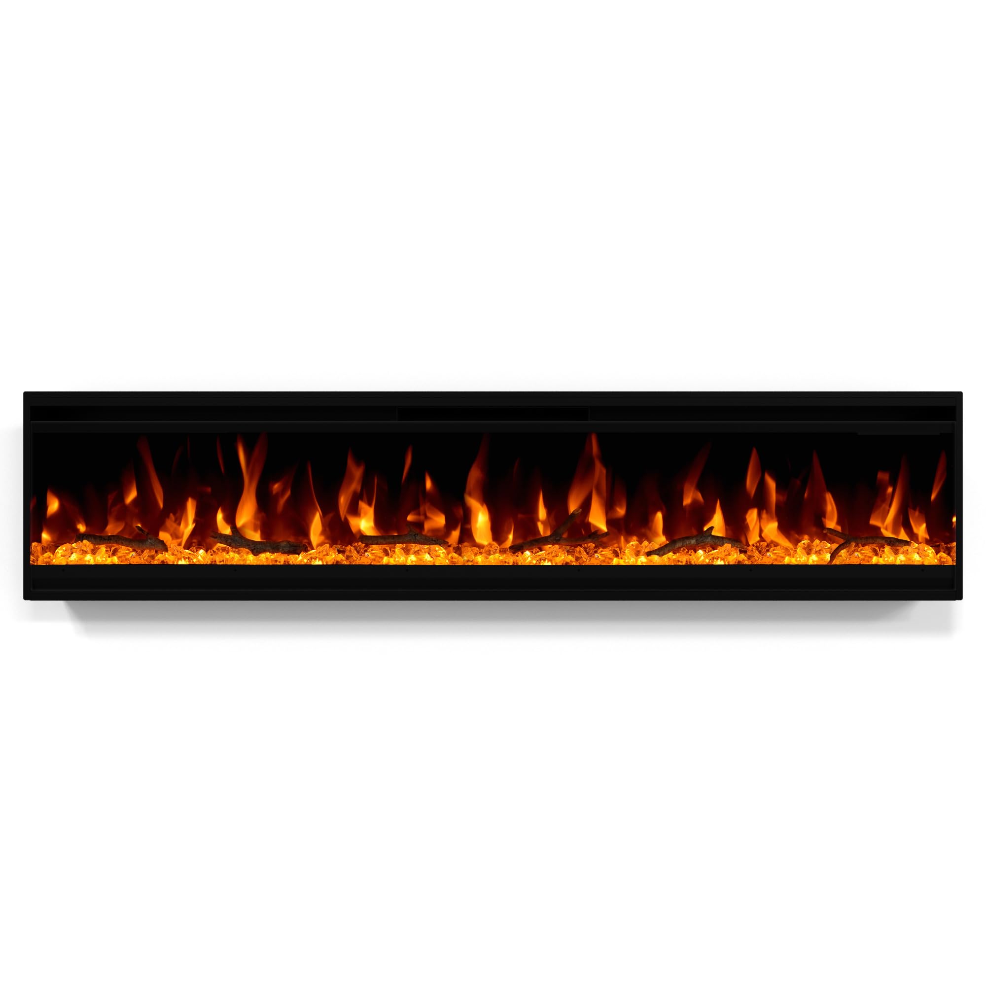 60 inch Electric Fireplace, Ultra-Thin Electric Fireplace Inserts, Ultra-Narrow Frame, Wall Mounted and Recessed Fireplace, Log & Crystal, Touch Screen & Remote Control, 1500W