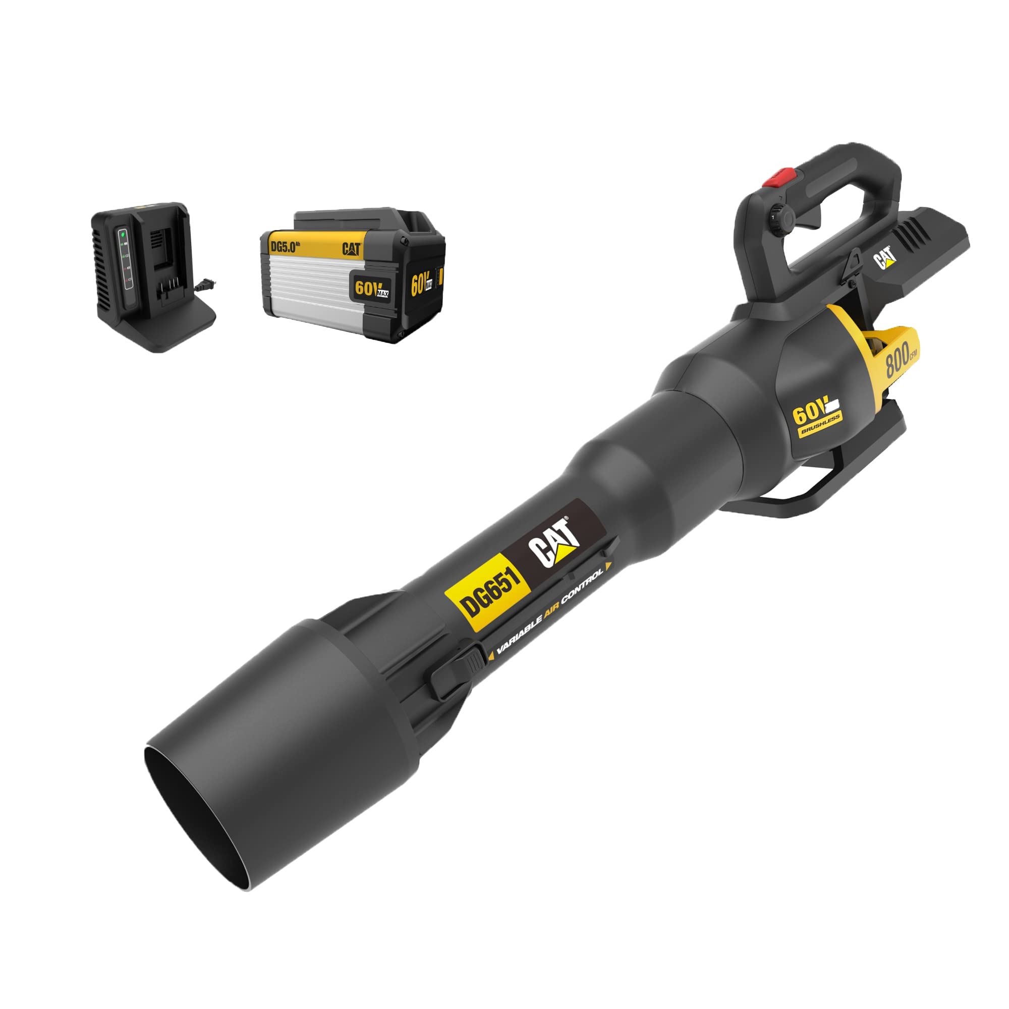 Cat DG651 60V 800 CFM 170 MPH High-Powered Leaf Blower Cordless, Adjustable Speed Blowers for Lawn Care, Lightweight Cordless Leaf Blower with Variable Air Control – Battery & Charger Included
