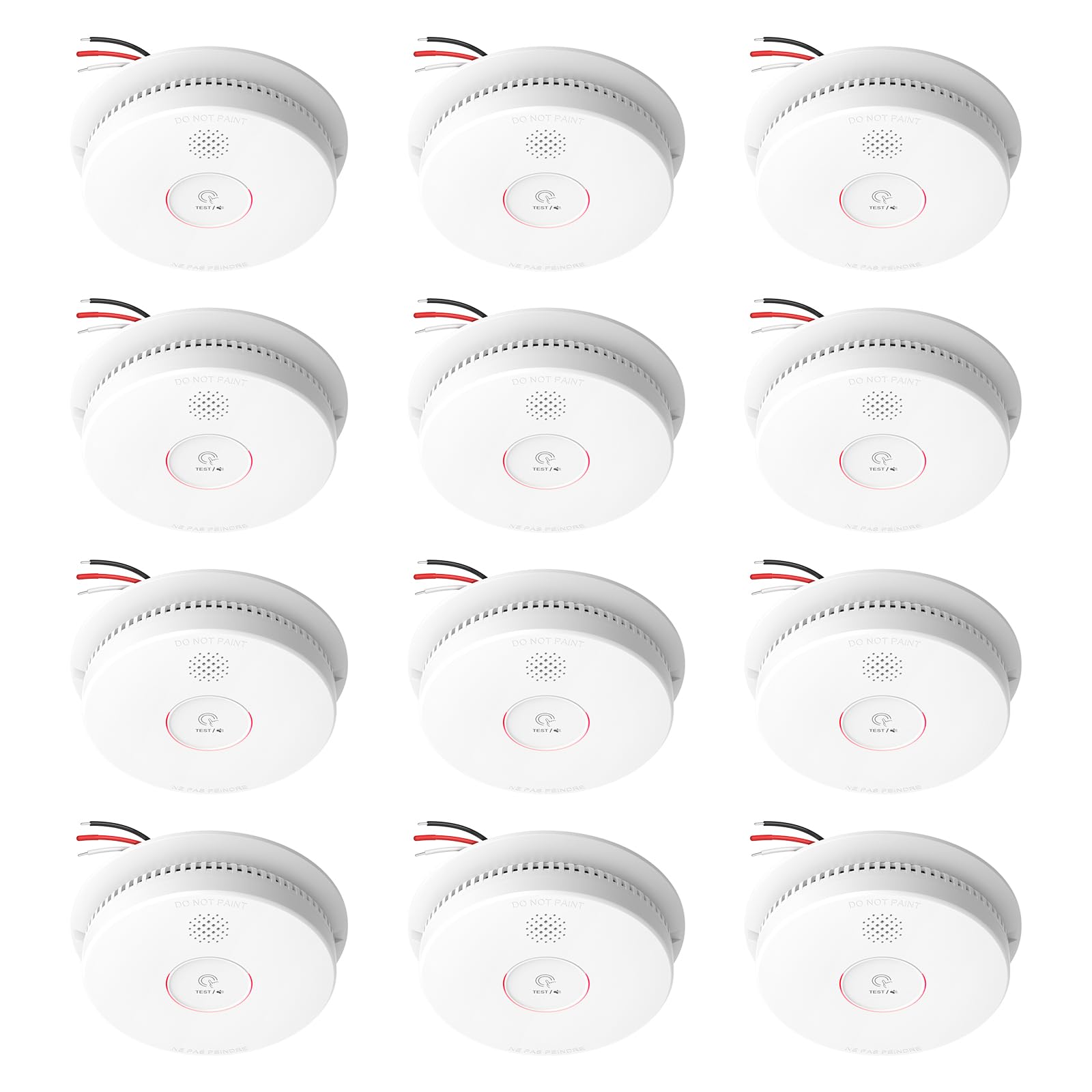 Hardwired Interconnected Smoke Detectors,Photoelectric Smoke Alarm with 9V Battery Backup,Test/Silence Button, Hard Wired Fire Alarm for Home GS562A 12pack