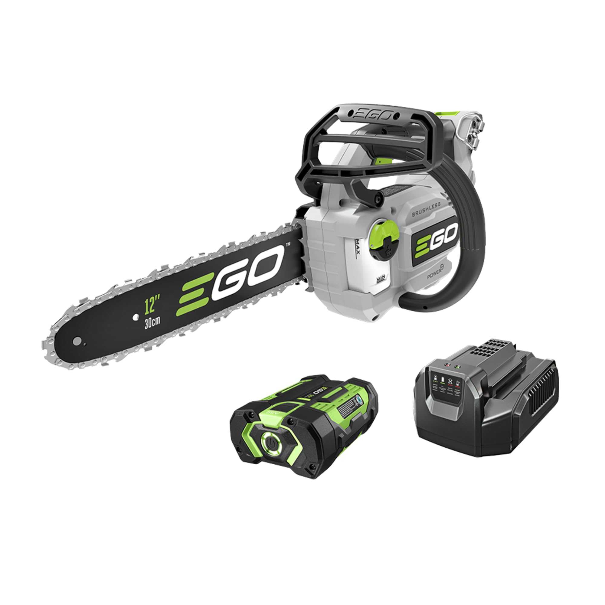 EGO POWER+ Chain Saw, 12" Battery Powered Chainsaw, Electric Cordless, Includes 56V 2.5Ah Battery and Charger - CS1201