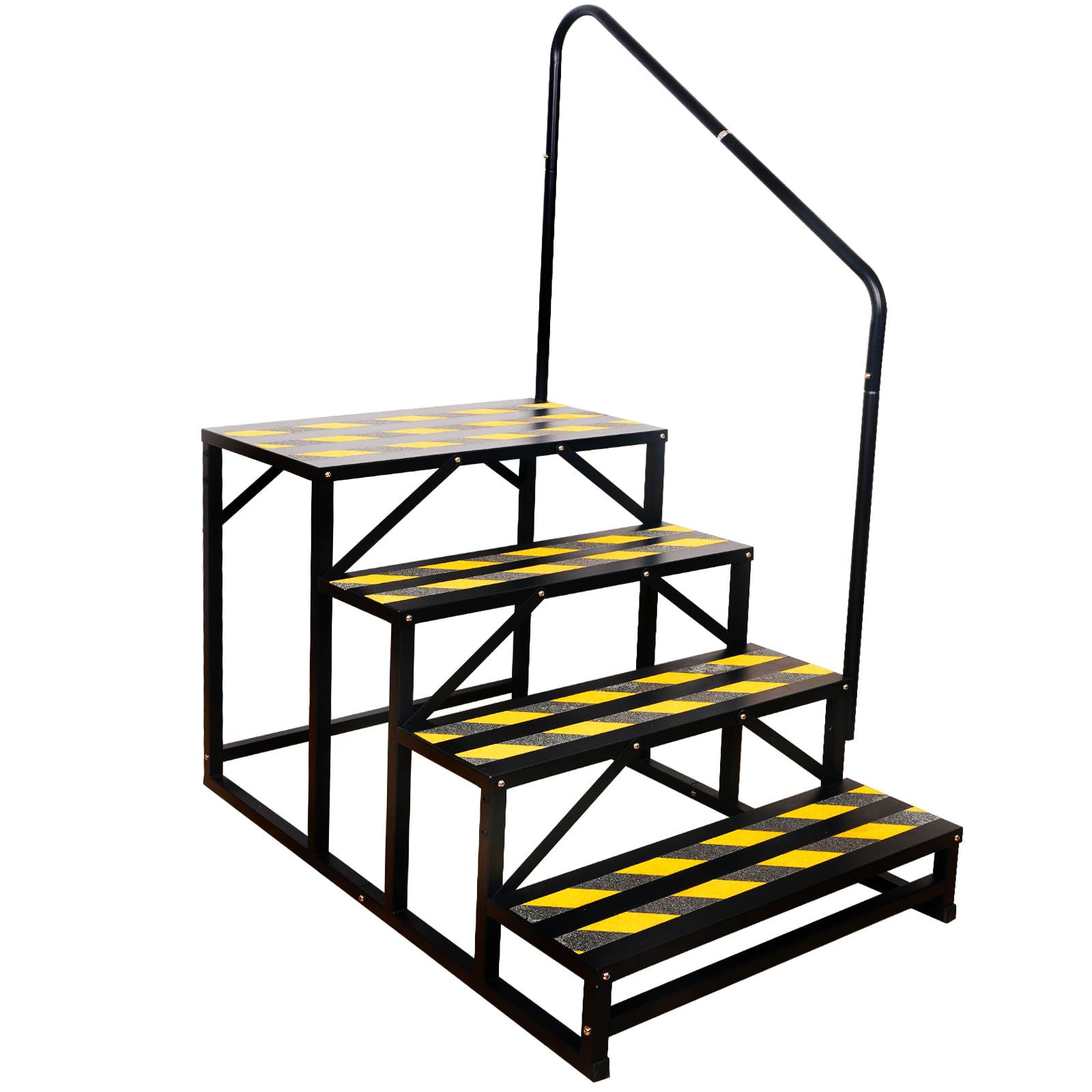 TOCRETOARE RV Steps with Handrail, 4 Steps Ladder Hot Tub Steps with Handrail, Portable Stairs Steps for 5th Wheel RV, Mobile Home Stairs Outdoor RV Step
