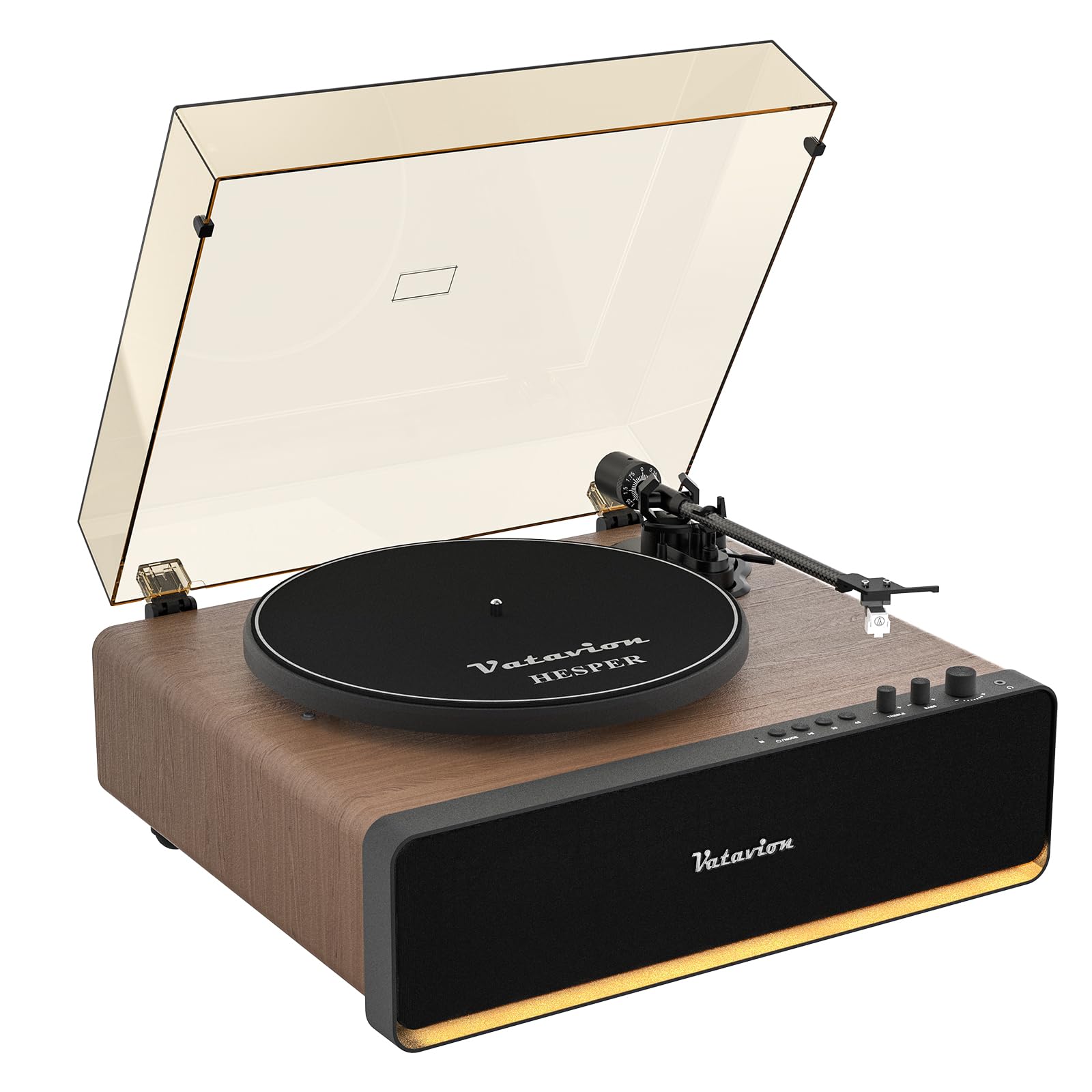 VATAVION Vinyl Record Player with Speakers, All-in-One High Fidelity Turntable for Vinyl Records 33/45 RPM with Magnetic Cartridge AT-3600L, Retro Design Bluetooth Record Player, Auto off, Walunt Wood