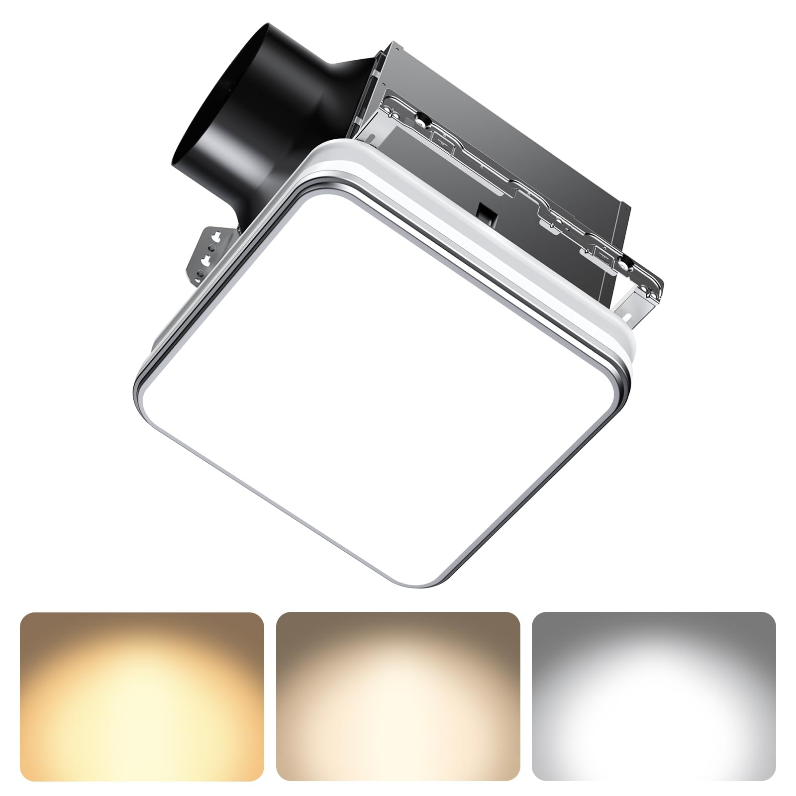 Consciot Bathroom Exhaust Fan with Light, 110/160 CFM Adjustable, 1.0 Sone, suitable for square mounting hole 11.39 x 10.42 inches, 1500lm LED Light 3000K/4000K/5000K Selectable & 2700K Nightlight