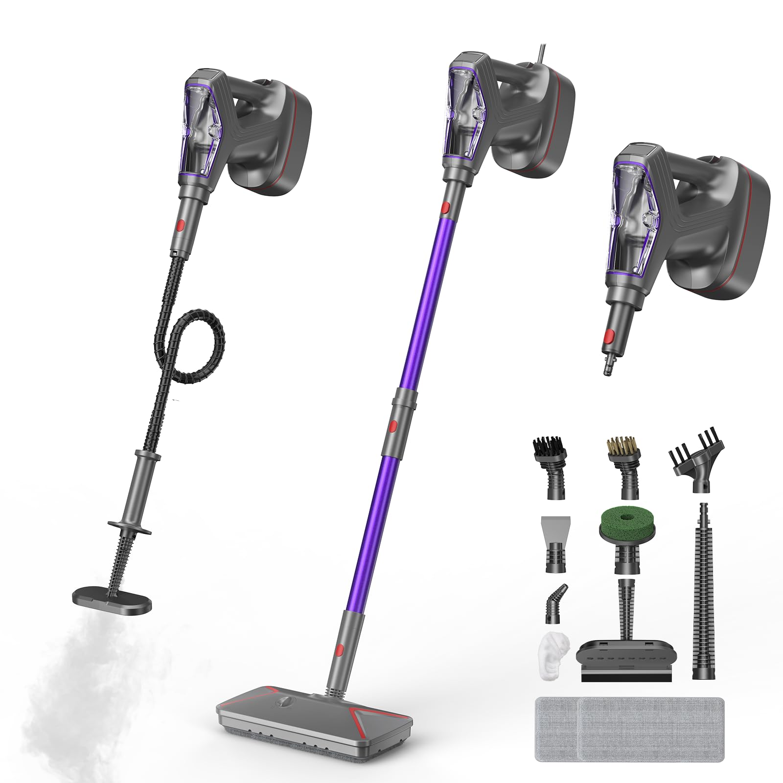 Steam Mop for Floor Cleaning - 29 in 1 Heavy Duty Powerful Handheld Steam Cleaner Auto & Manual Steam for Hardwood Tile Laminate Marble Grout Kitchen Bathroom Car Window, Wall Mount & Wire Box