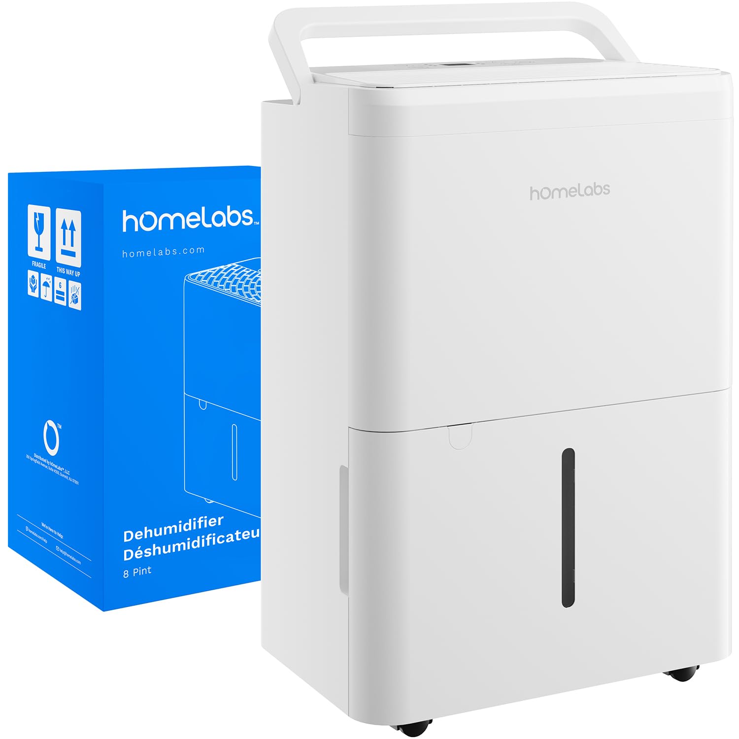 hOmeLabs 1,000 Sq. Ft Portable Wi-Fi Dehumidifier – 8 Pint, Ultra Quiet & Compact for Home, Bedroom, Bathroom & Office – Smart Humidity Control with Drain Hose Included