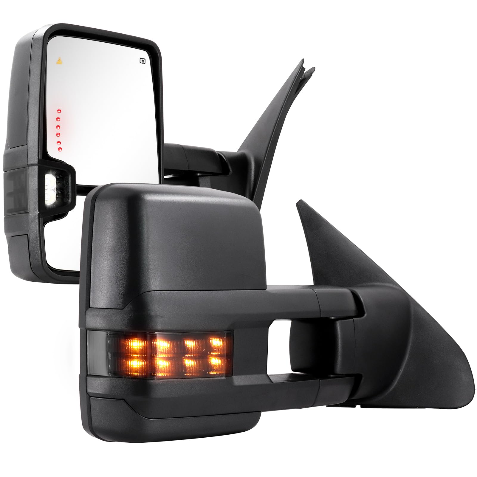 Towing Mirrors for Toyota Tundra 2007-2021, Tow Mirror for Toyota Sequoia 2008-2017 with Power Glass Heated Arrow Turn Signal Light Running Light Blind Spot Monitoring Extendable Fold Pair Set (Smoke)