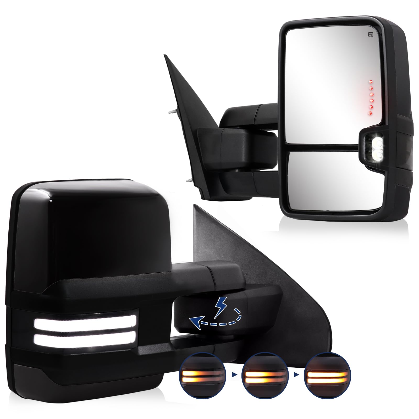 Power Folding Mirror Compatible with 2014-2018 Chevy Silverado GMC Sierra with Switchback Running Turn Signal Light Power Adjustment Tow Mirror Heated Paint Black 8555