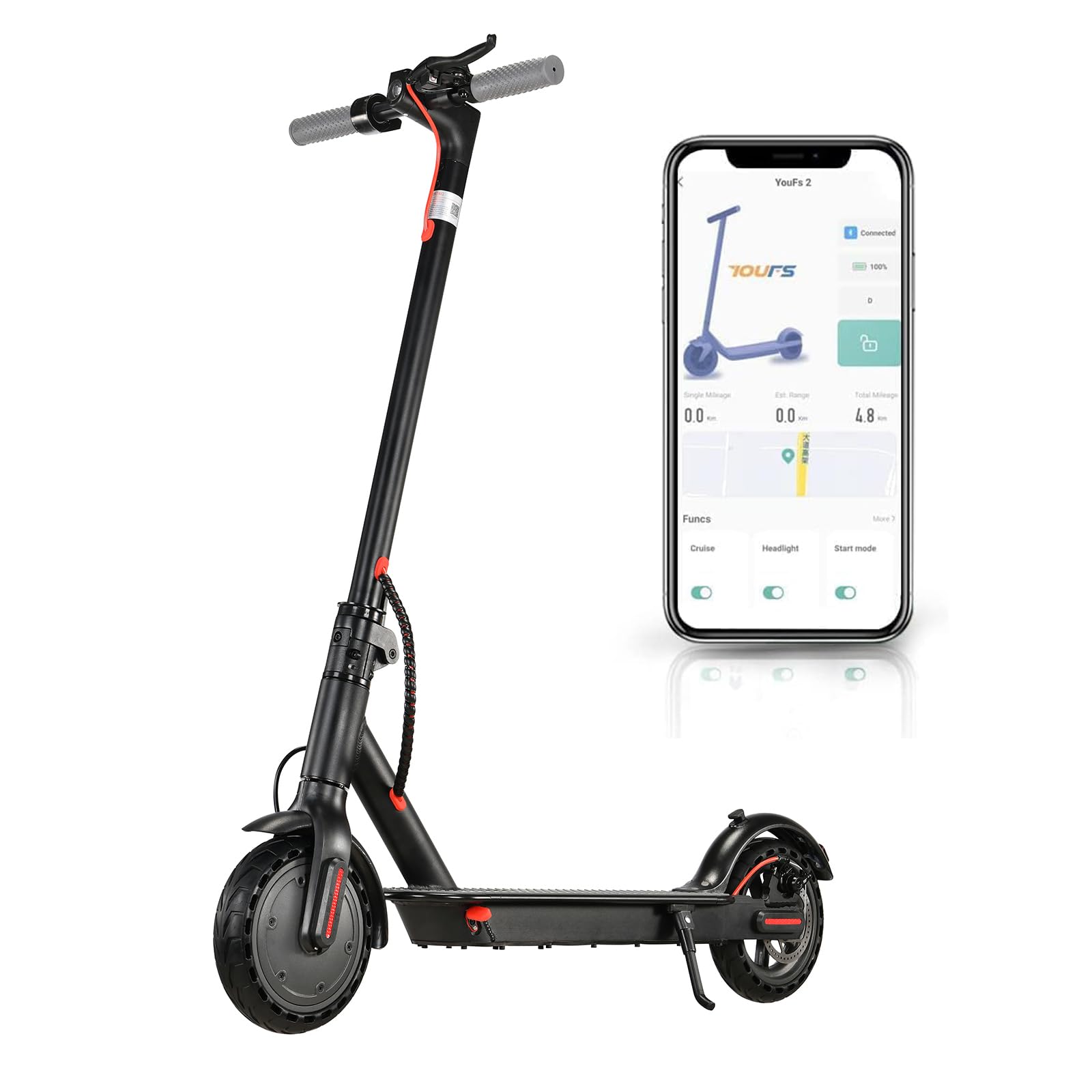 RocFew Electric Scooter, 350W Motor 19MPH 19-21Miles Max Range E-Scooter, 8.5" Tires Commuter Scooter with App Cruise Control, Foldable Electric Scooter for Adults, 265lbs Max Load (21Miles)