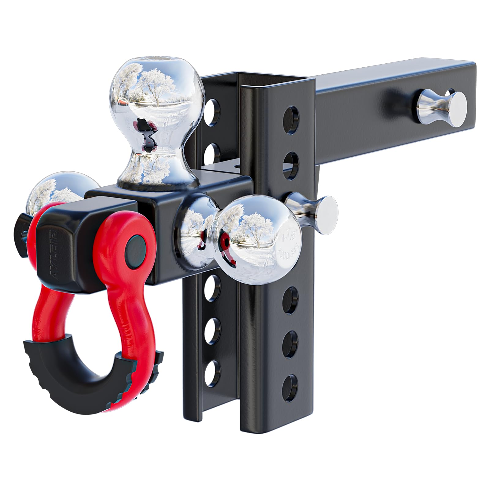 Ayleid Trailer Hitch Tri-Ball Mount with Hook&Pin&Rotatable Tow Shackle,Fits 2-in Receiver with 1-7/8-in,2-in,2-5/16-in Hitch Ball , Adjustable with Shackle