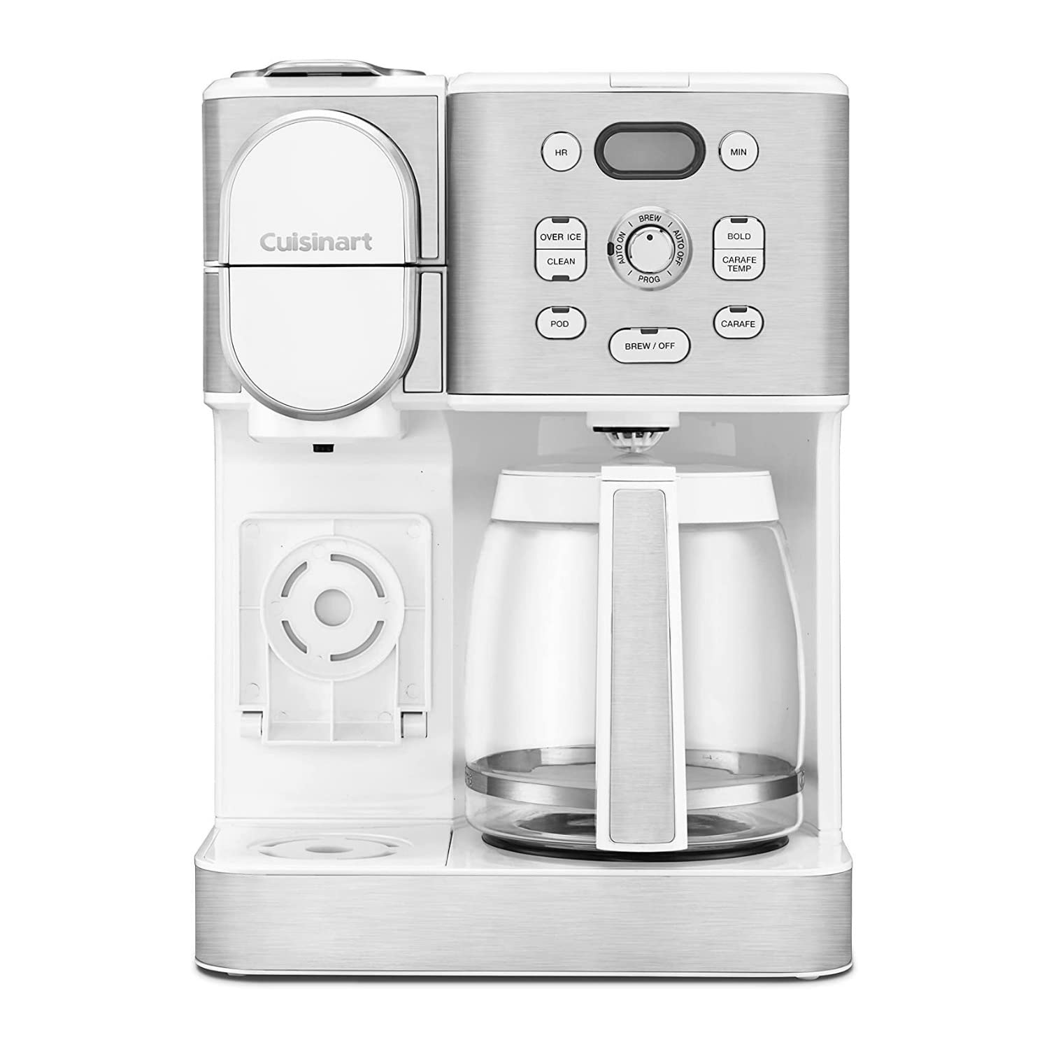 Cuisinart Coffee Maker, 12-Cup Glass Carafe, Automatic Hot & Iced Coffee Maker, Single Server Brewer, Stainless Steel, SS-16W, White