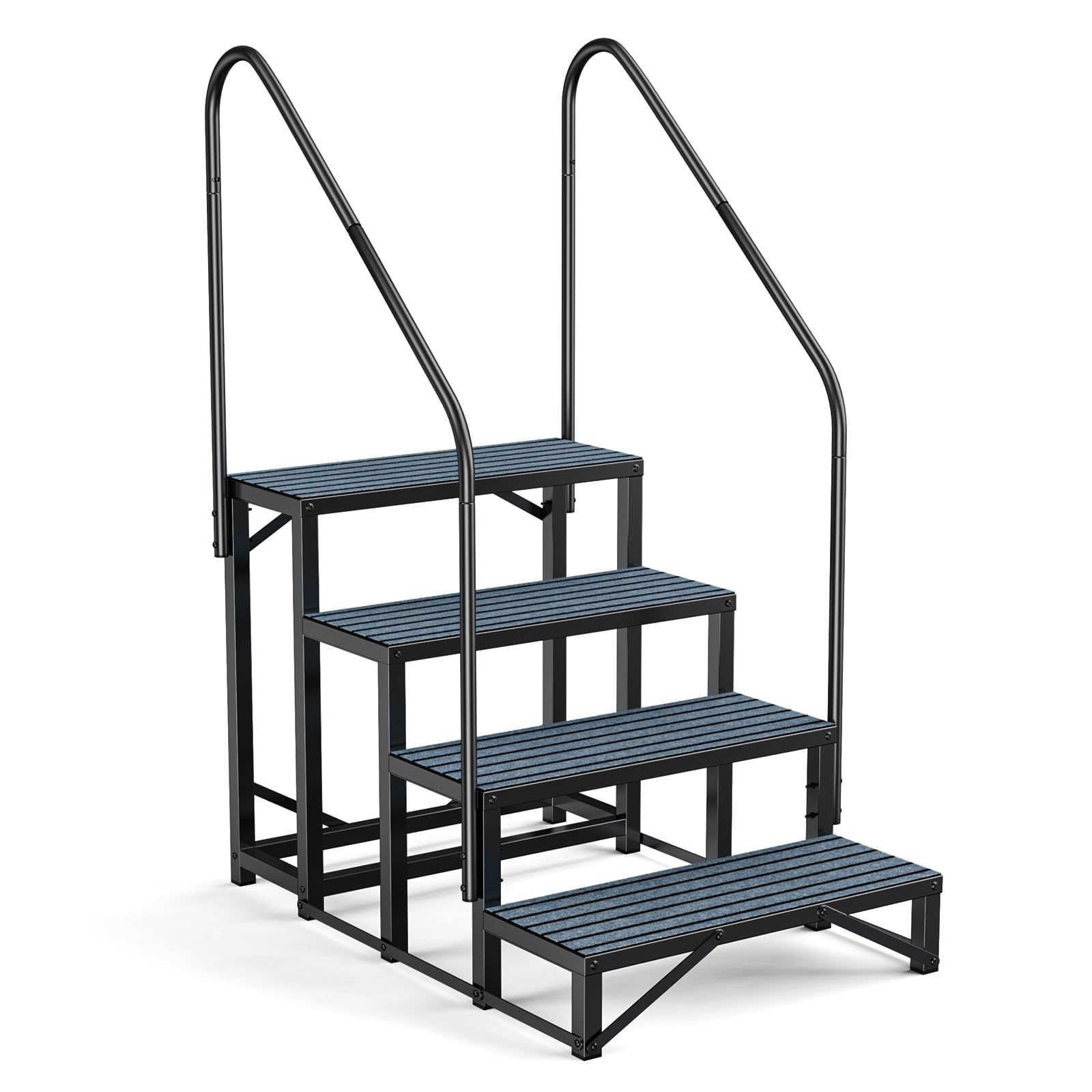 Fumingpal RV Steps Spa Steps with Handrail - 4 Step Hot Tub Steps Trailer Steps Mobile Home Stairs for 5th Wheel RV, Trailer, Hot Tub, Pool, Porch with Non-Slip Mats