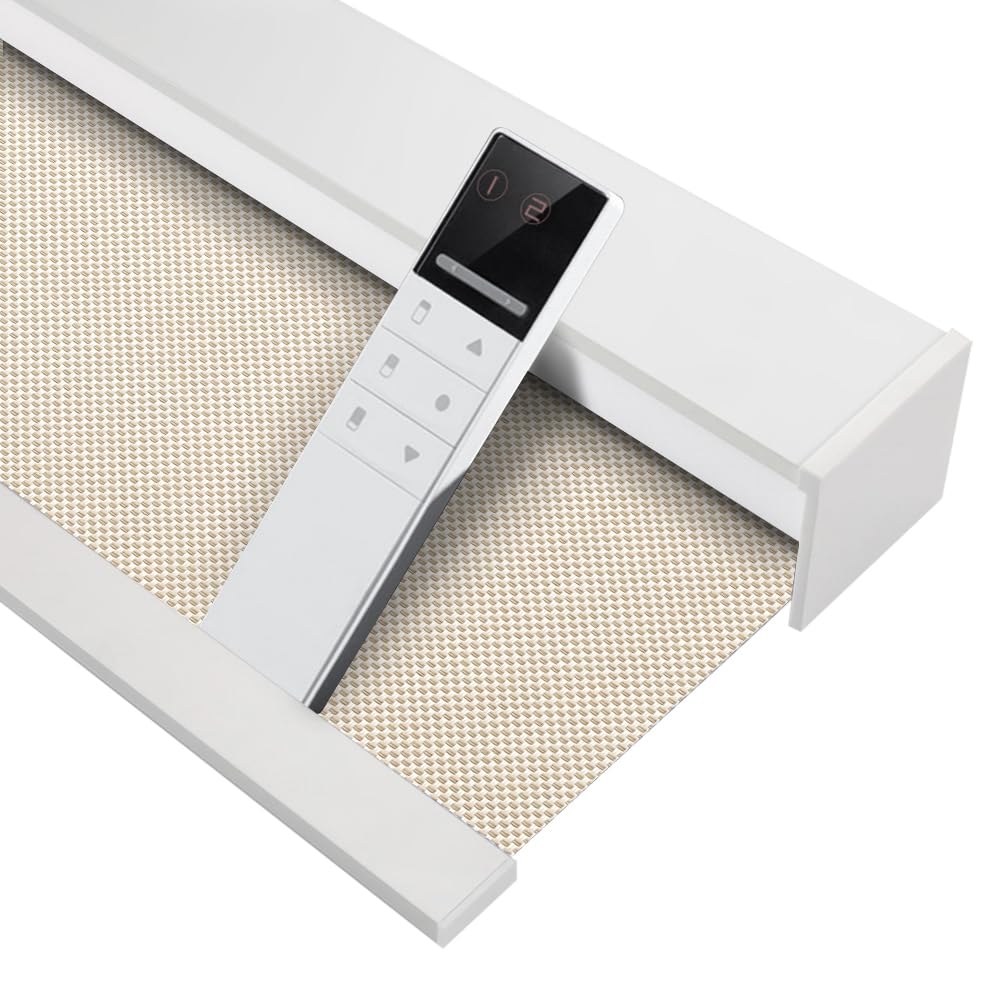 Motorized Blinds with Remote (23-95 inches) Window Roller Shade Wireless Rechargeable Motor Popular Full Blackout Sunshine Fabric for Office and Home Customize Size (82006D)