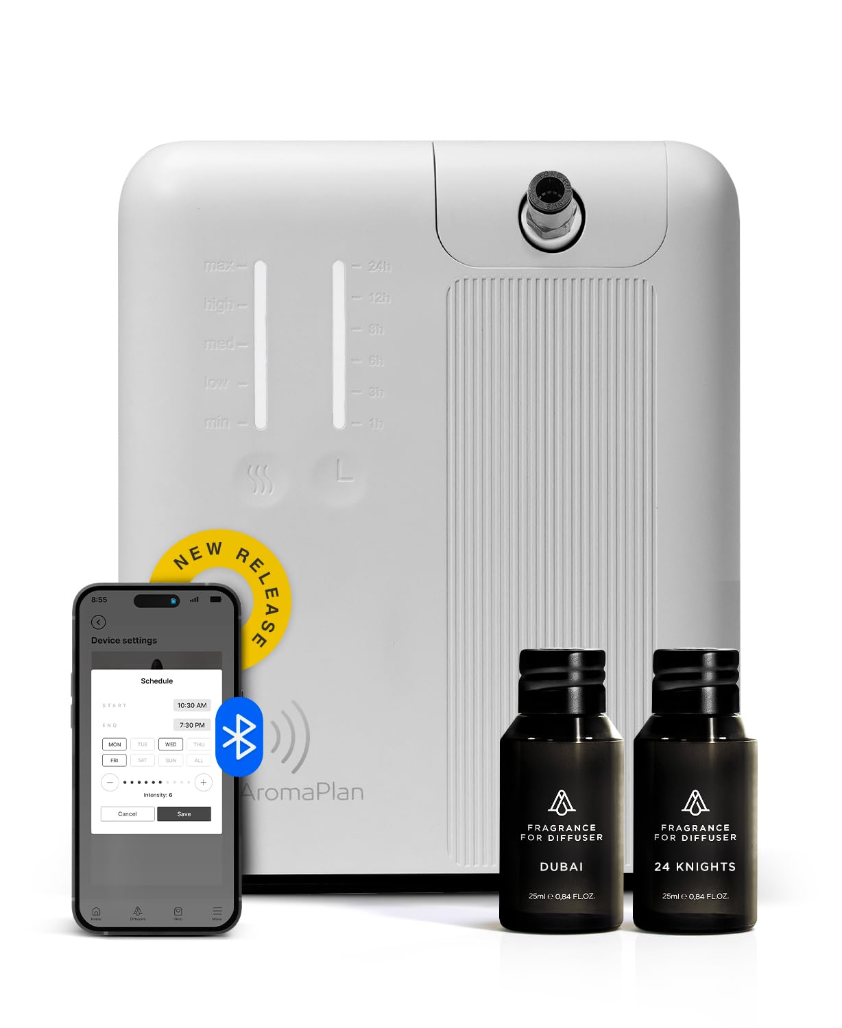 AromaPlan 2025 Waterless HVAC Scent Diffuser Whole House & Commercial Diffuser, 2 Fragrances Included-Smart, Cold-Air Waterless Scent Air- App Control, Bluetooth, AC, 2000 Sq. Ft Coverage,White