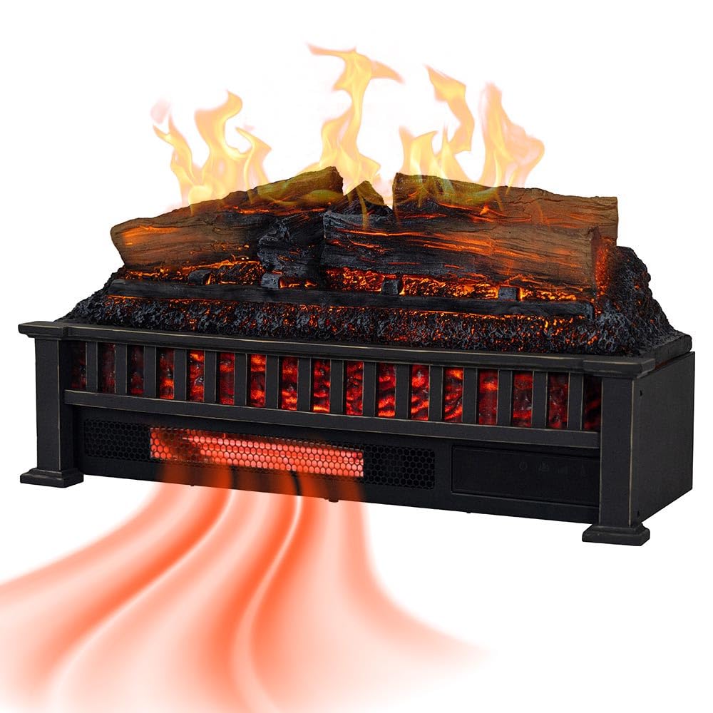 Country Living Electric Fireplace Logs, 27” LED Electric Fireplace Inserts with Infrared Heater, Electric Heater Heats up to 1000 Sq. Ft., Remote Controlled Infrared Heaters for Indoor Use, Black