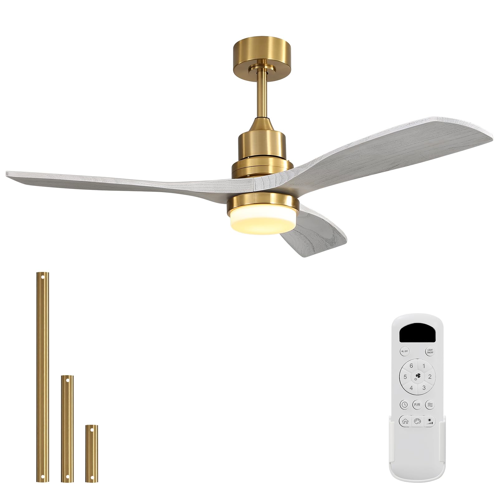 Sofucor Low Profile Ceiling Fan With Lights Remote Control 52 Inch Flush Mount Ceiling Fan Modern Wood Blade Fan For Bedroom Living Room Indoor Outdoor Farmhouse Patio, Grey Gold