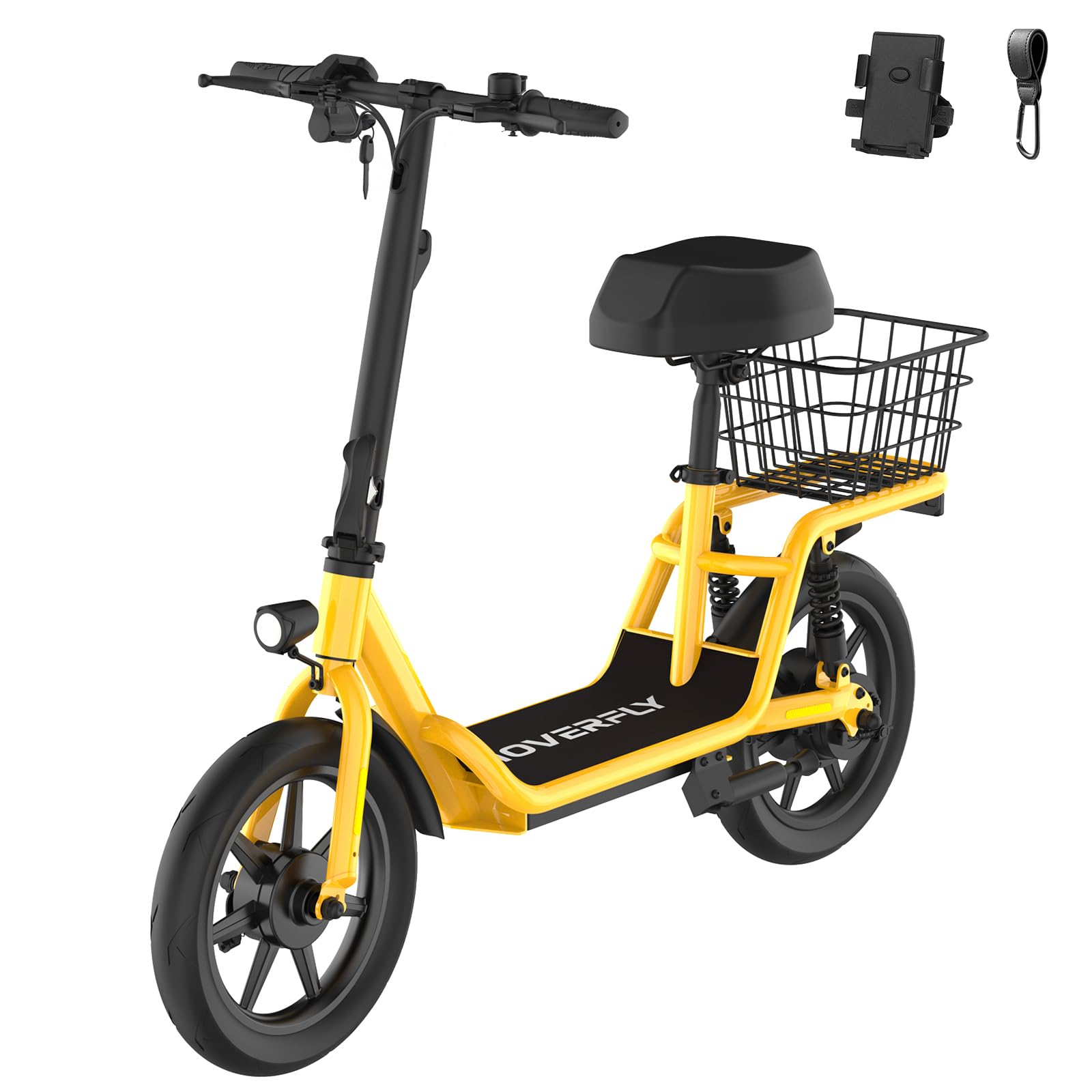 Hoverfly Z5 Electric Scooter with Seat for Adult, 18.6Miles Range&15.5Mph Power by 400W Motor, 14" Pneumatic Tire&Height Adjustable Seat, Foldable Commuter Scooter with Phone Holder, Hook&Carry Basket