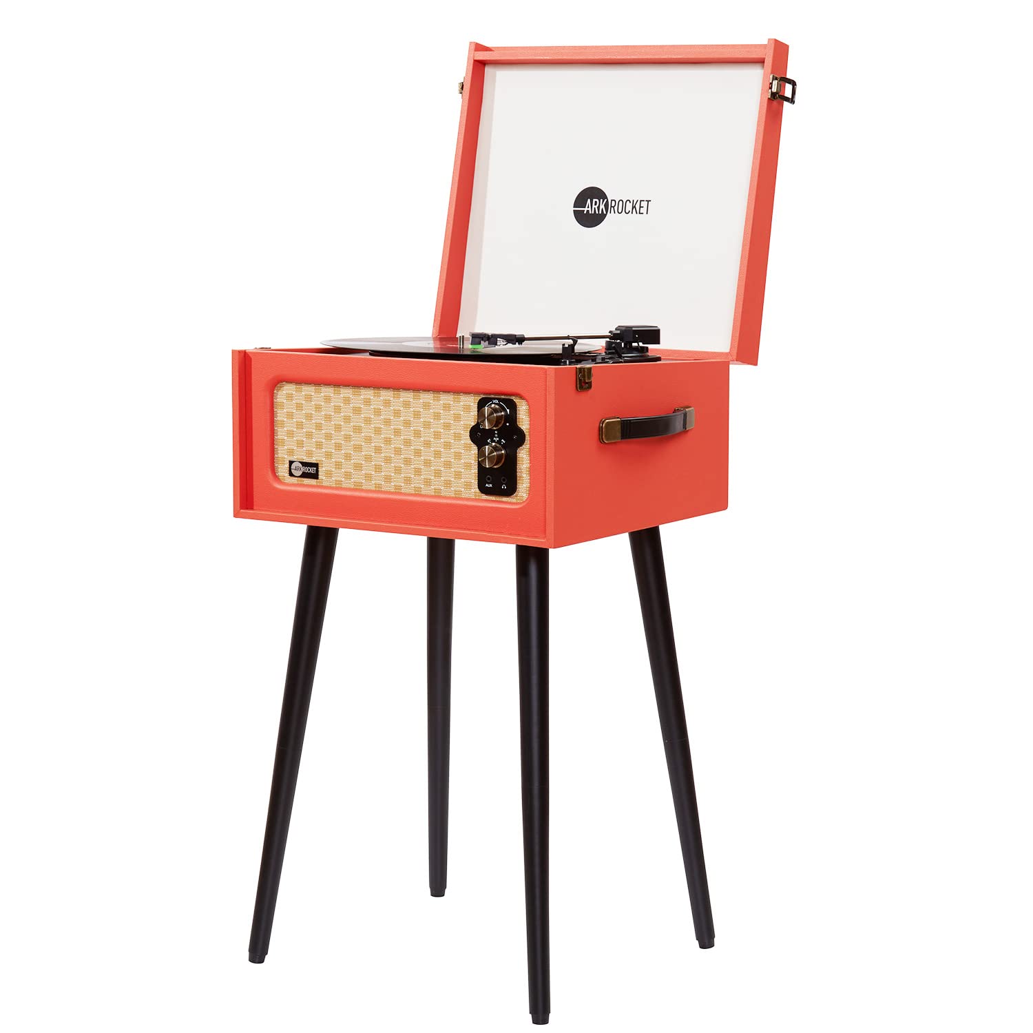 Arkrocket 3-Speed Bluetooth Record Player Retro Turntable with Built-in Speakers Rocket Moving Magnet Cartridges and Removable Legs (Orange)