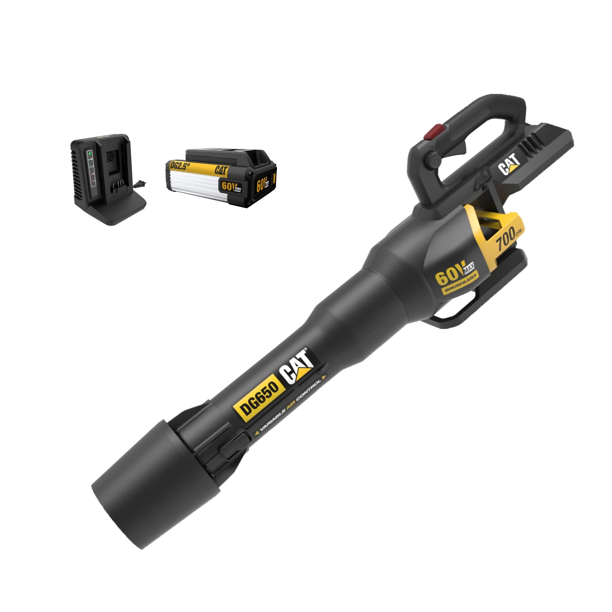 Cat DG650 60V 700 CFM 135 MPH Leaf Blower Cordless with Battery and Charger,Adjustable Speed Blowers for Lawn Care,Lightweight Cordless Leaf Blower with Variable Air Control Battery&Charger Include