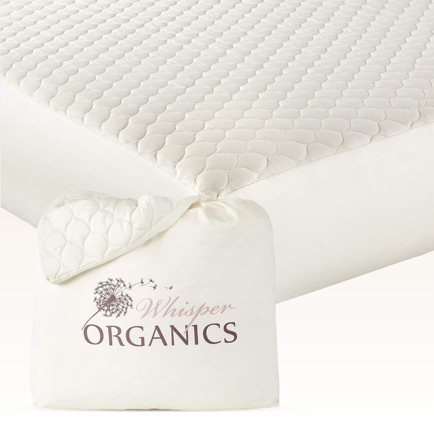 100% Cotton Organic Mattress Pad - Breathable & Cooling Mattress Protector Cal King - Premium 300GSM Quilted and Noiseless Machine Washable Organic Mattress Protector (Ivory, Cal King)