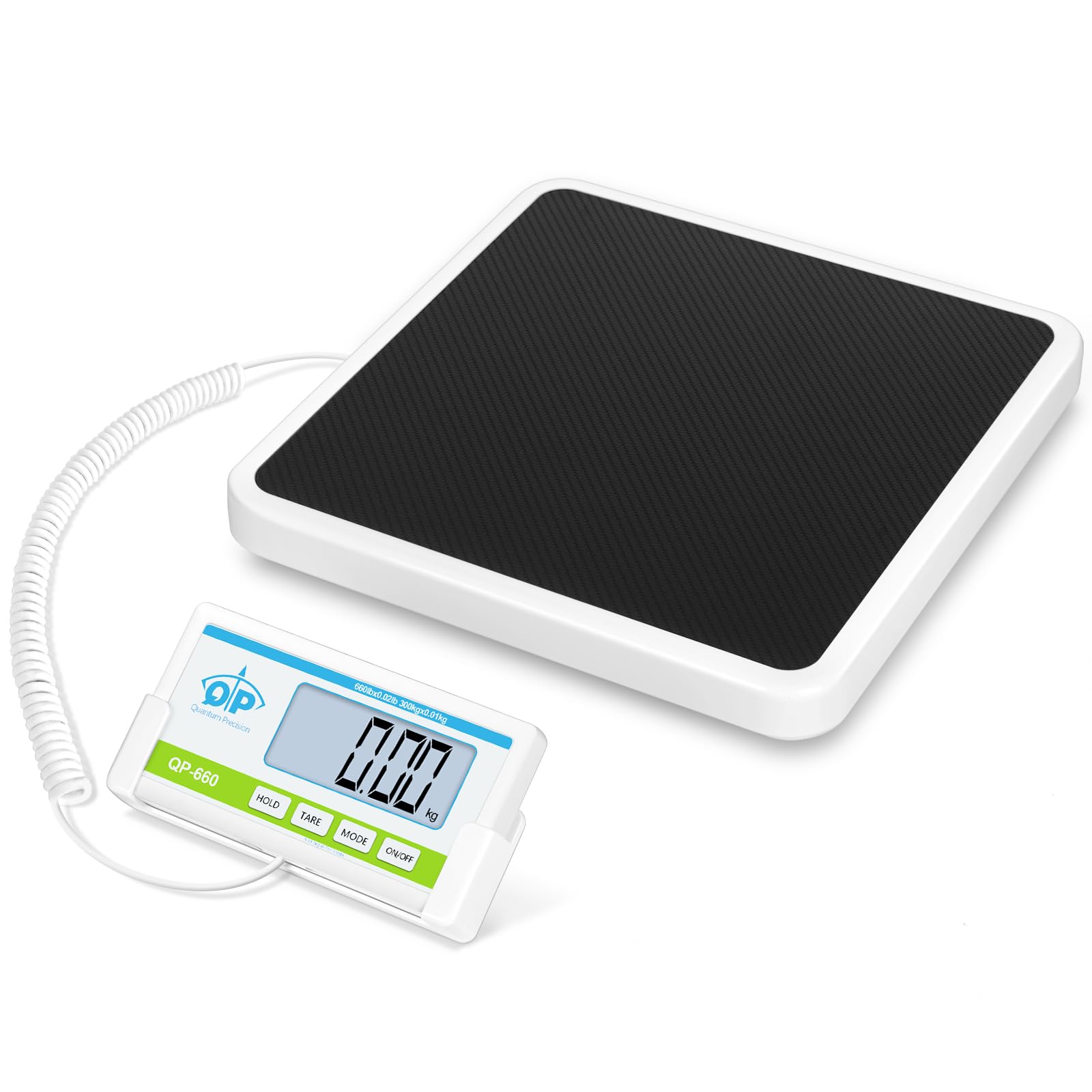 QP Medical Scale, 660lb x 10g/20g/50g High Accuracy Medical Grade Scale, Scale for Body Weight with Stainless Steel Platform, Digital Weight Scale, Switchable kg/oz/lb, Battery & AC Adapter Included