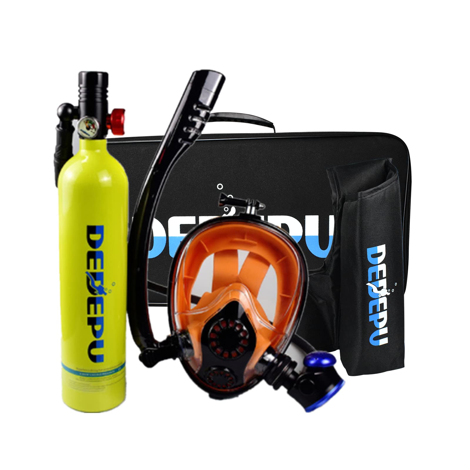 DEDEPU 1L Oxygen Tank,Scuba Diving Tank Set, Scuba Diving Tank Mini Diving Cylinder with Snorkel Mask Simple Breathing Diving Equipment Emergency Spare and Snorkeling Equipment Set for Diver (Green)